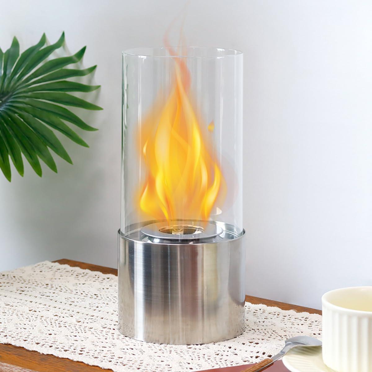 Modern Black Portable Cylindrical Tabletop Fireplace