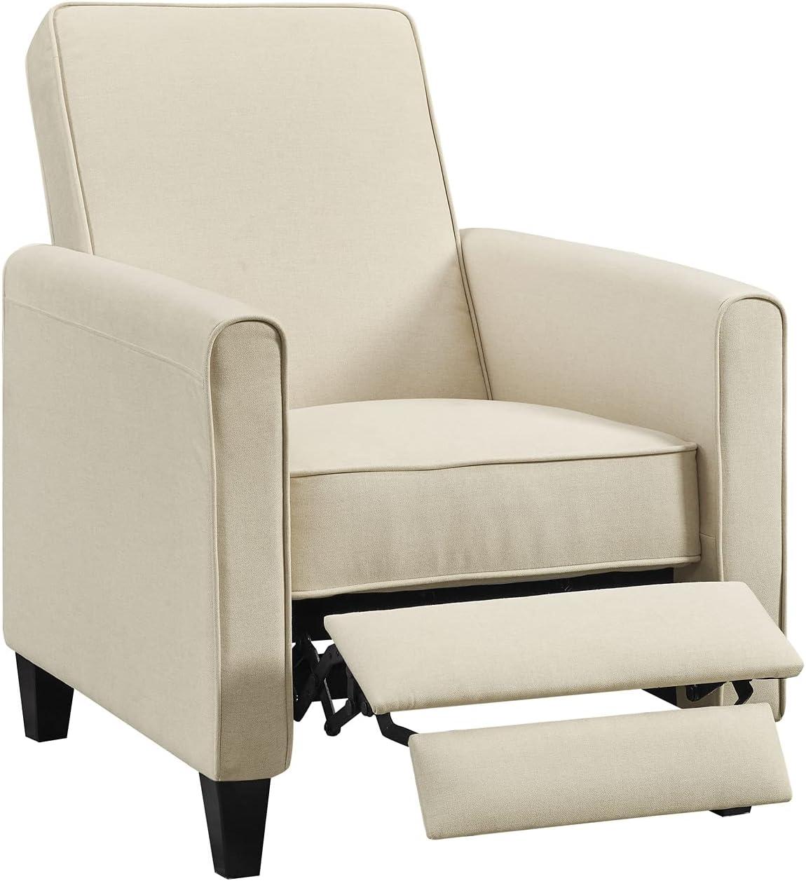 Landon Pushback Recliner Chairs, Reclining Chair, Small Recliners For Small Spaces, Small Recliners with Adjustable Footrest, Linen Club Chair, Push Back Recliner Chair - Cream, Linen