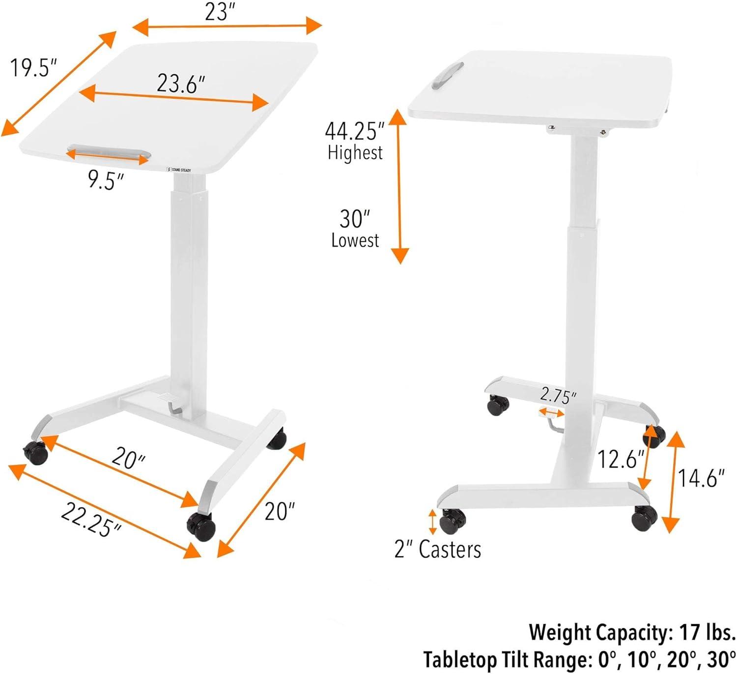 Cruizer 360 Tilting Mobile Podium with Pneumatic Height Adjustments – White – Stand Steady