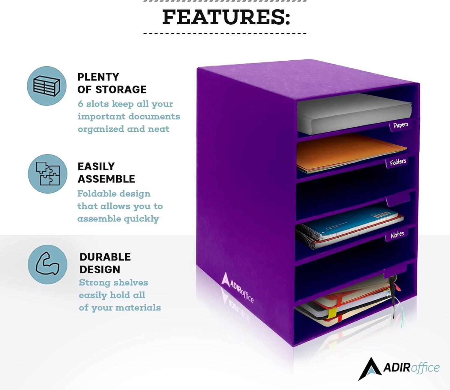 AdirOffice 6-Shelf Paper Organizer/Storage for Home, School, Classrooms, or Office, Purple