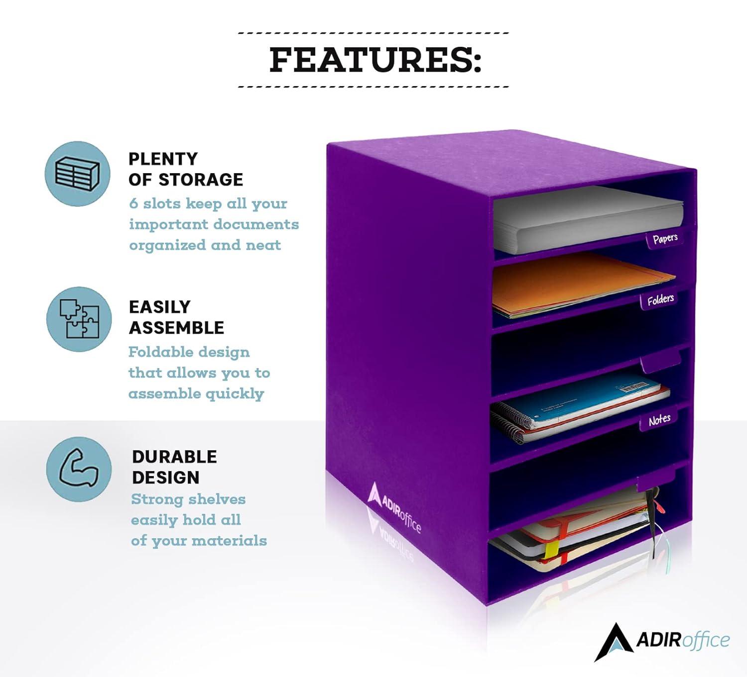 AdirOffice 6-Shelf Paper Organizer/Storage for Home, School, Classrooms, or Office, Purple