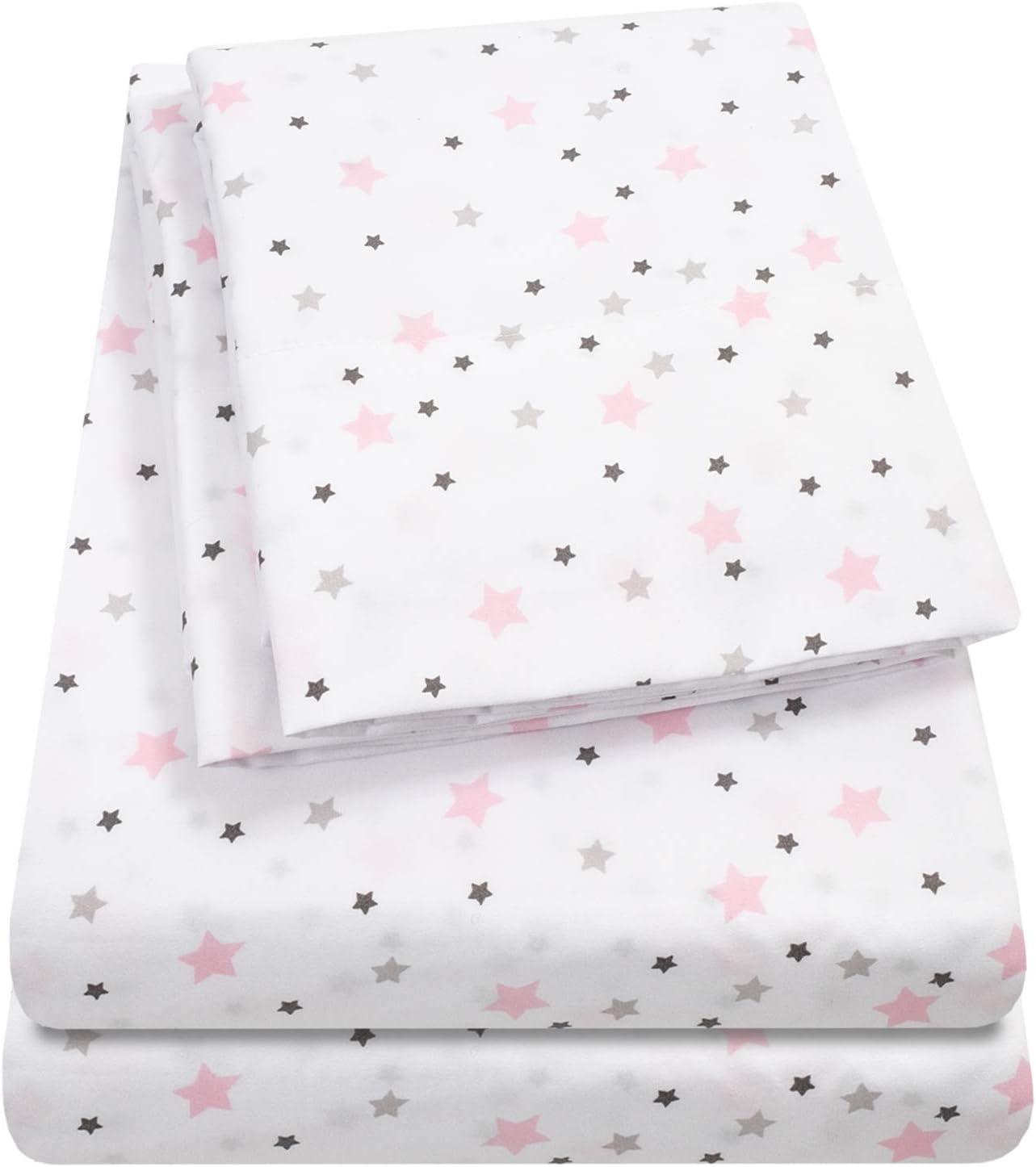 White and Pink Stars Microfiber Kids' Full Sheet Set