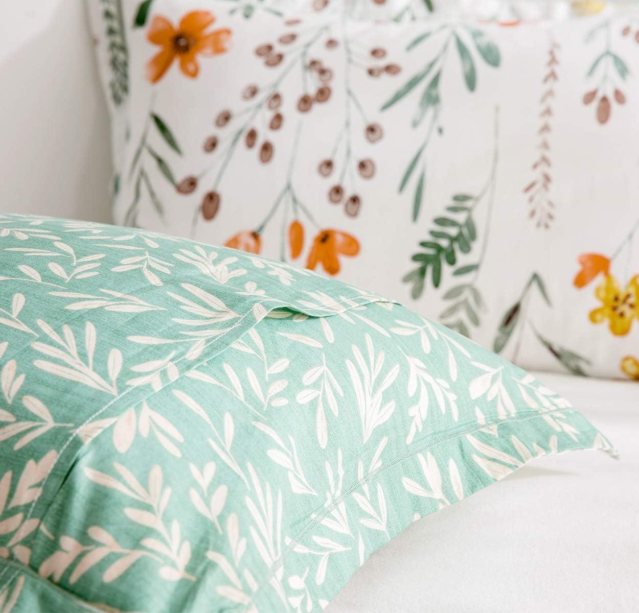 Queen White and Green Floral Reversible Microfiber Comforter Set