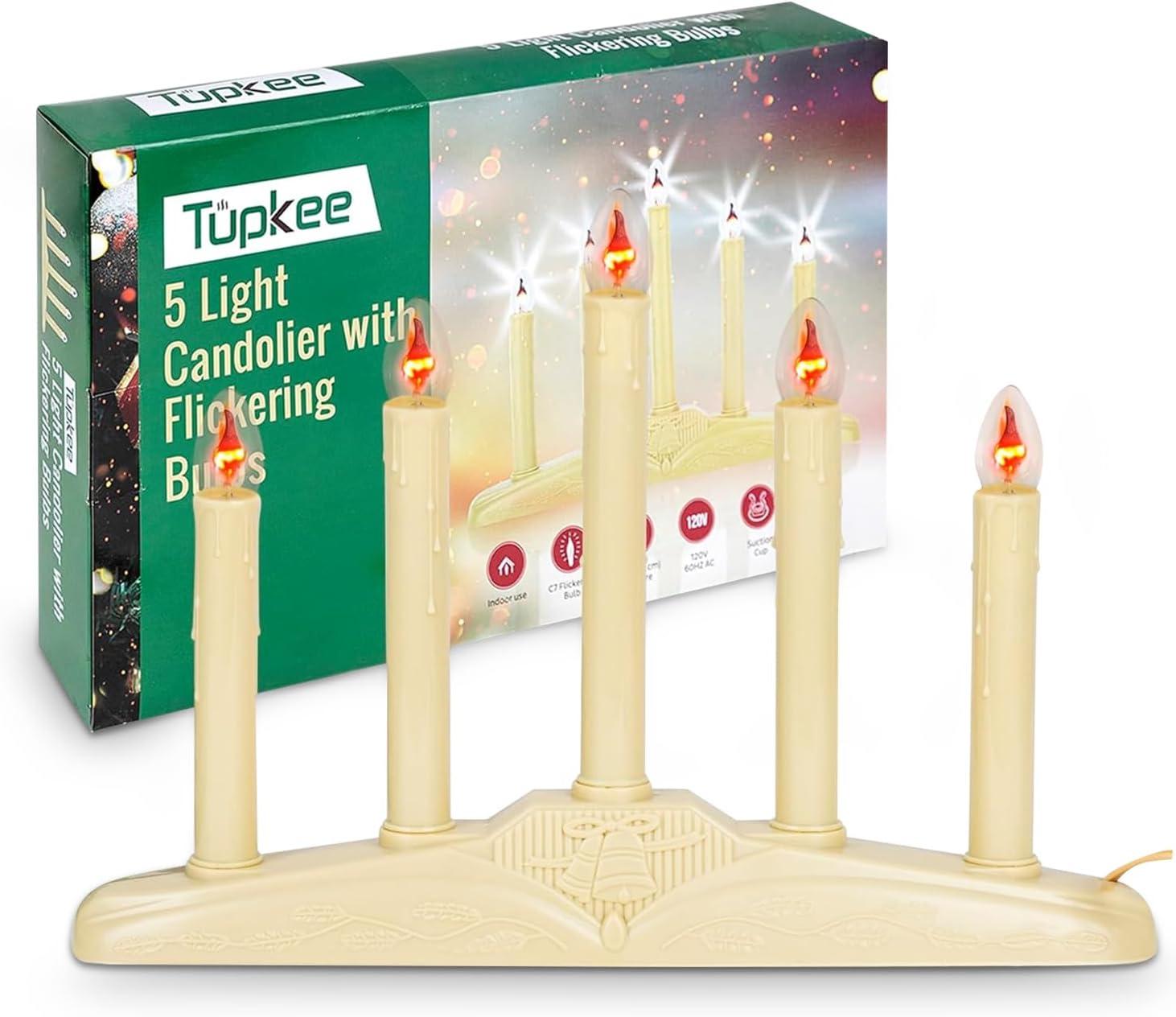 Tupkee Christmas Candolier Window Candles  with Flickering Bulbs  5-Lights Indoor -Flameless Electric Window Candles Candelabra