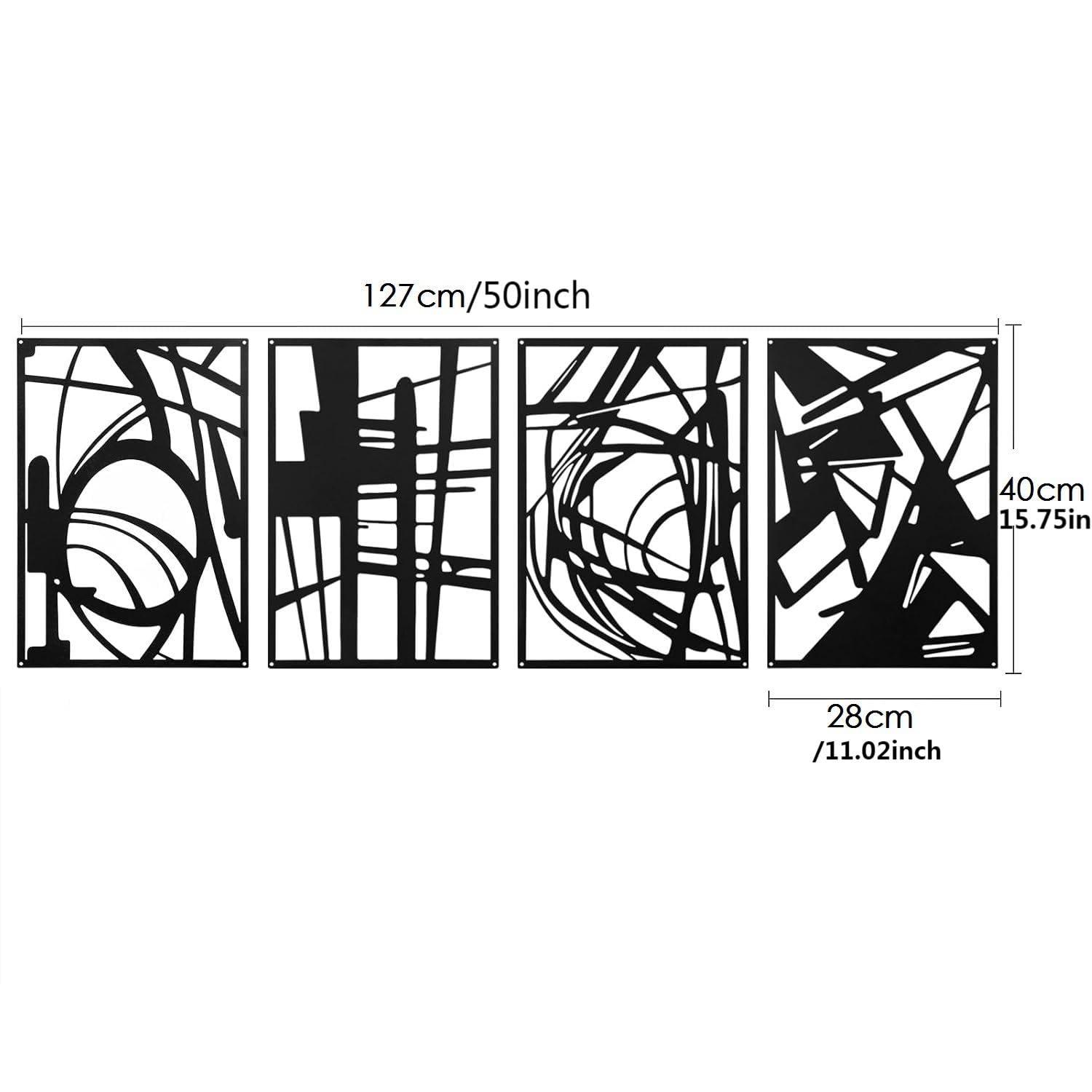 WINUSD 4Pcs Abstract Black Metal Wall Art, 3D Textured Metal Wall Decor, Modern Hollow Out Design Metal Wall Sculptures, Minimalist Line Art Home Decor for Living Rooms Offices Restaurants(16 x 11)