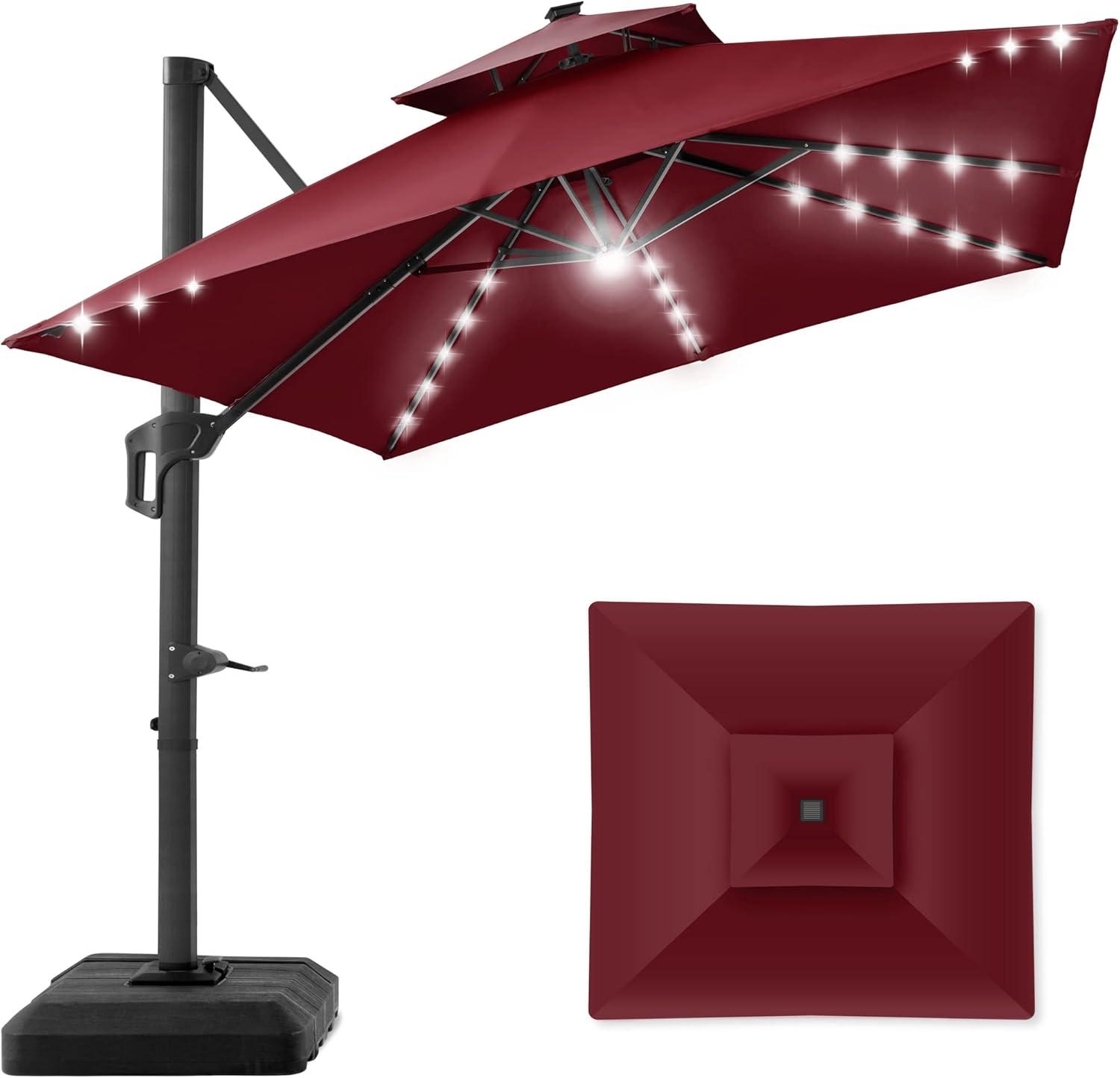 Best Choice Products 10x10ft 2-Tier Square Outdoor Solar LED Cantilever Patio Umbrella w/ Base Included