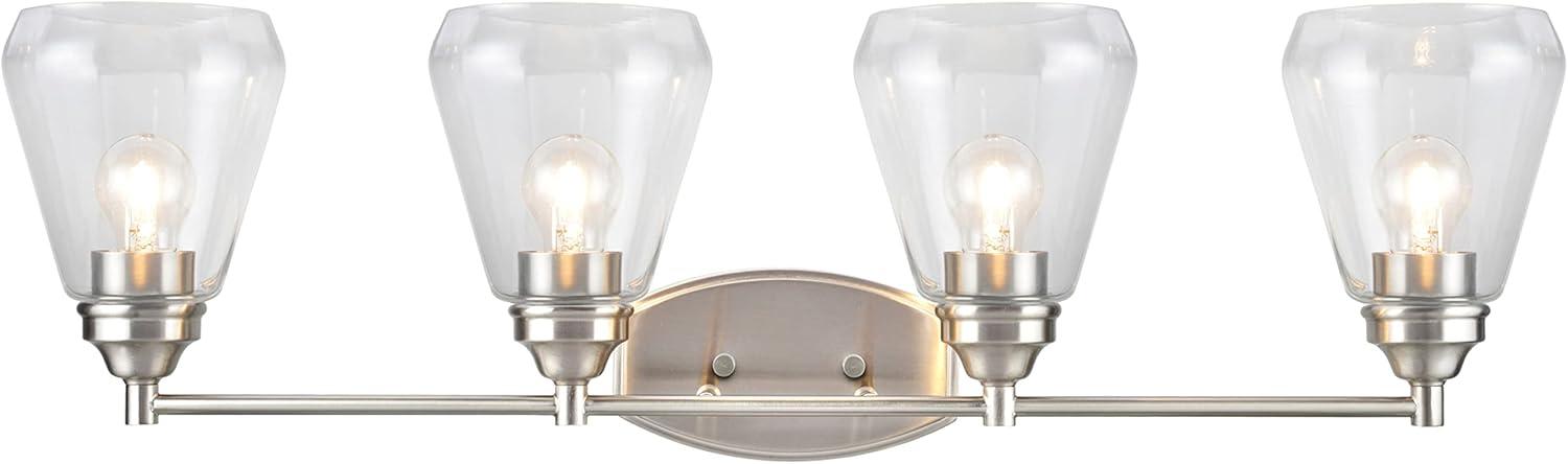 Aspen Creative 62122-1, Four-Light Metal Bathroom Vanity Wall Light Fixture, 34" Wide, Transitional Design in Satin Nickel with Clear Glass Shade