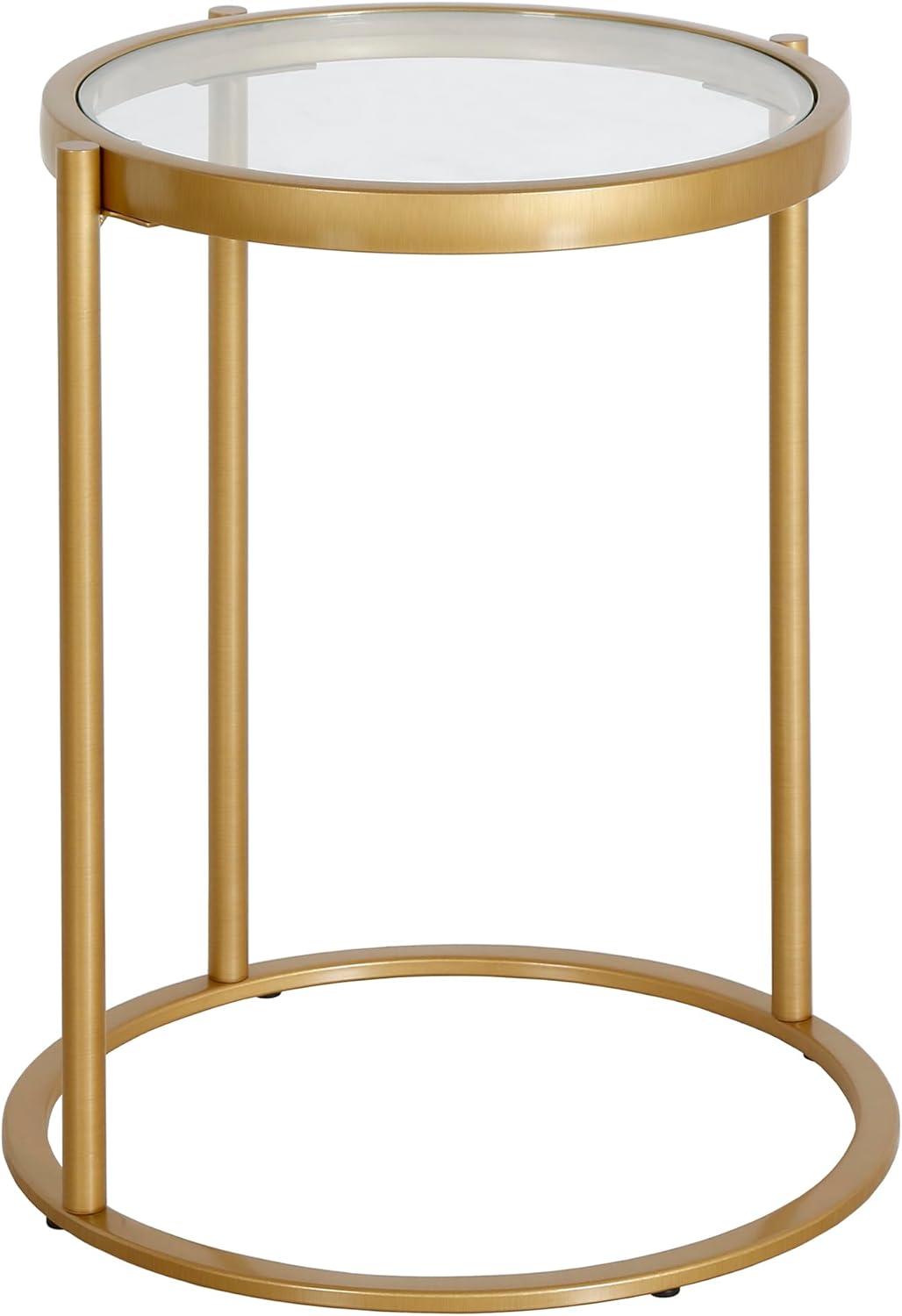 Elegant 16" Brass Round C-Shaped Side Table with Tempered Glass Top