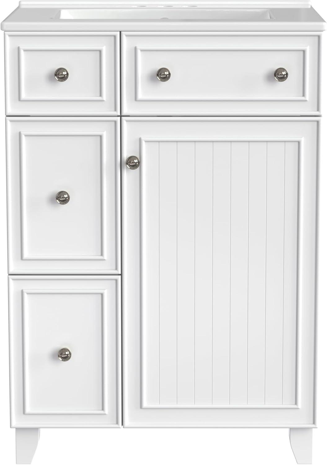 Harper & Bright Designs 24" Bathroom Vanity with Sink, Free Standing Single Basin Vanity Set with Two Drawers and One Door, Modern Wooden Bathroom Cabinet with Ceramic Basin for Bathroom, White