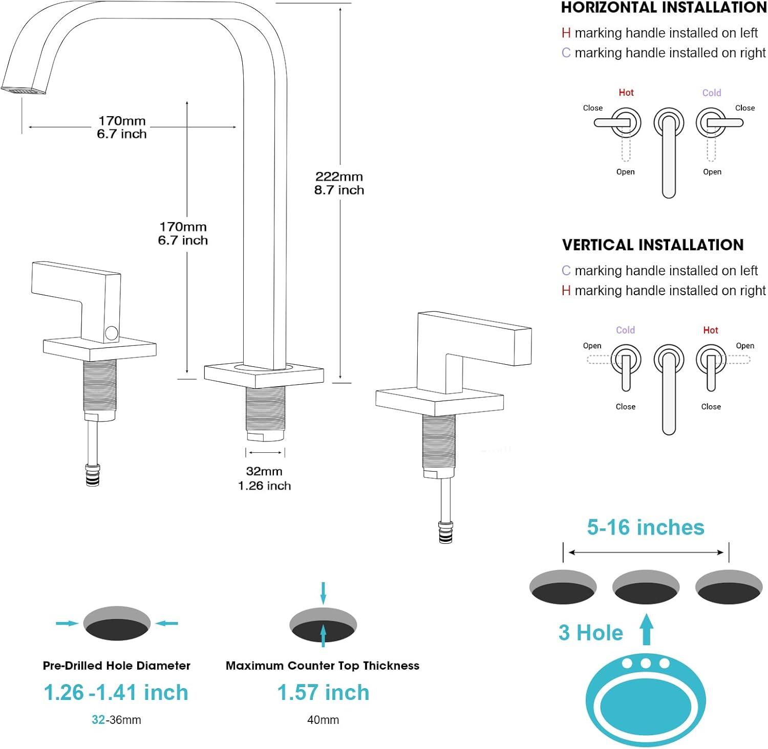 Brushed Gold Brass Double Handle Widespread Bathroom Faucet