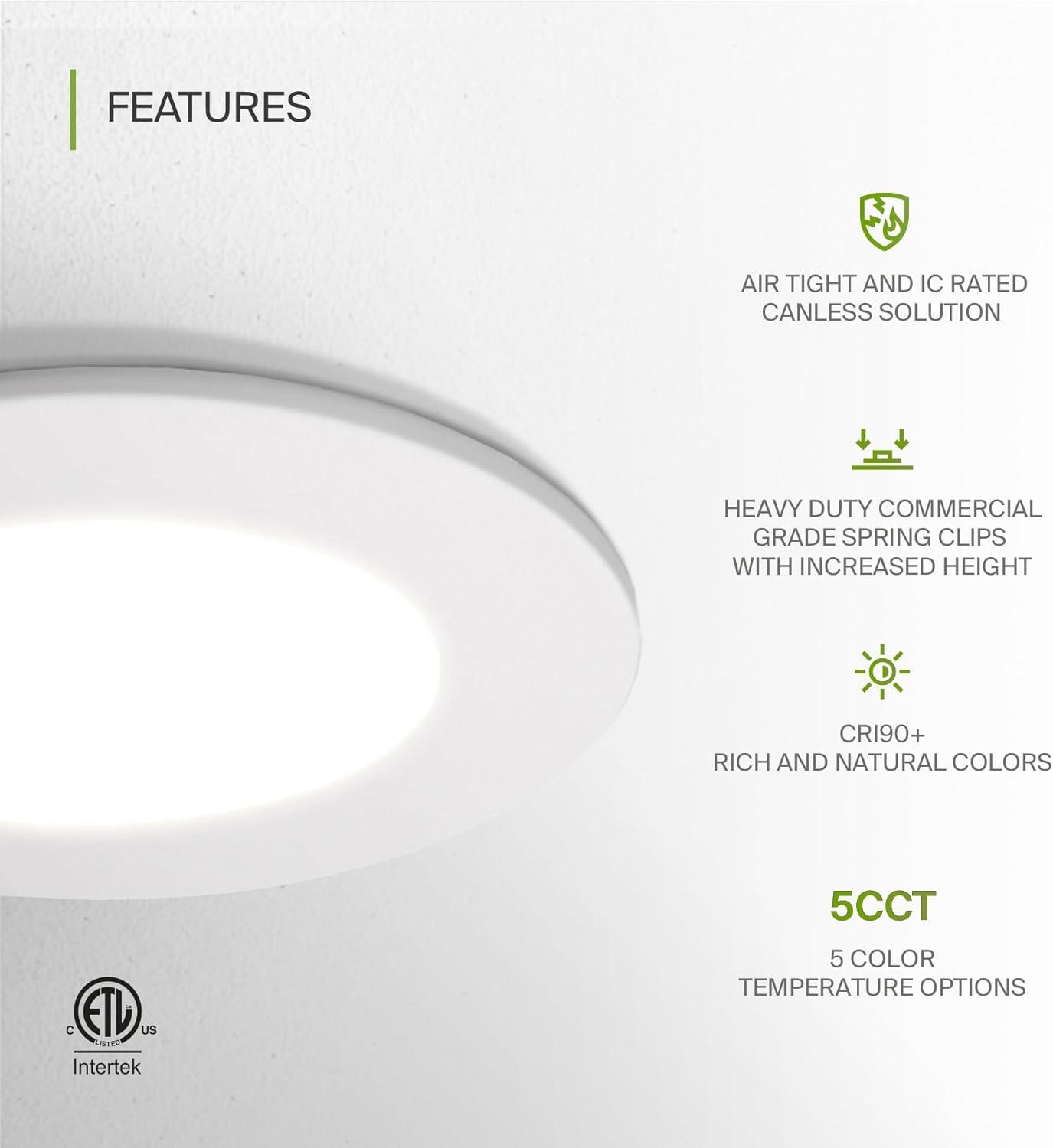 ASD 12 Pack Fire Rated Recessed Lights 4 Inch, 5 Colors 2700K/3000K/3500K/4000K/5000K, 840 Lumens, 2 Hour Fire Rating, Ultra Thin Dimmable Canless Downlight, No Tenmat Needed, Wet and IC Rated, ETL