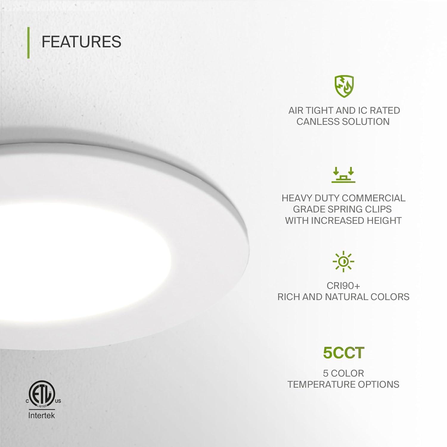 ASD 12 Pack Fire Rated Recessed Lights 4 Inch, 5 Colors 2700K/3000K/3500K/4000K/5000K, 840 Lumens, 2 Hour Fire Rating, Ultra Thin Dimmable Canless Downlight, No Tenmat Needed, Wet and IC Rated, ETL