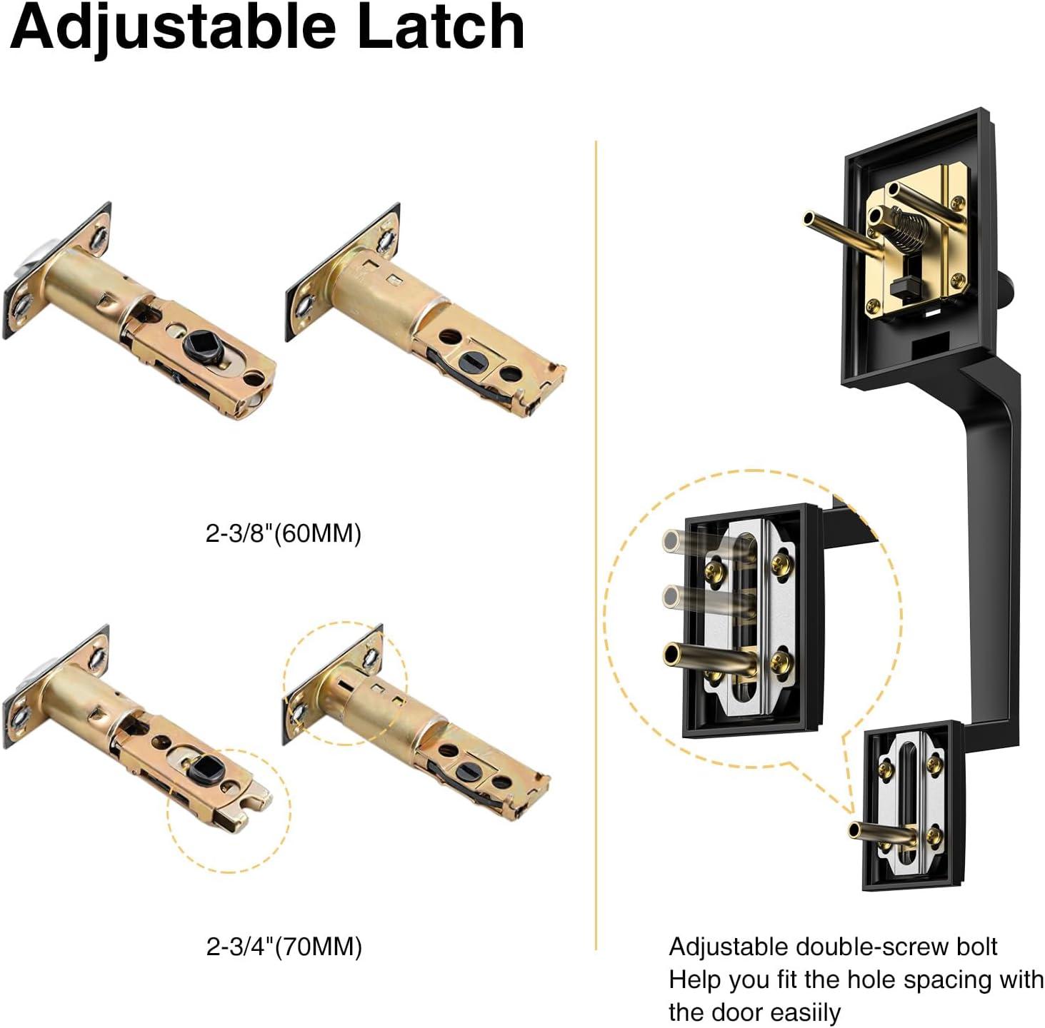 Front Door Lock Handle and Deadbolt Set,Exterior Door Handle with Door Lever,Modern Front Door Lock Set,Adjustable Deadbolt with Single Cylinder,Reversible for Right&Left