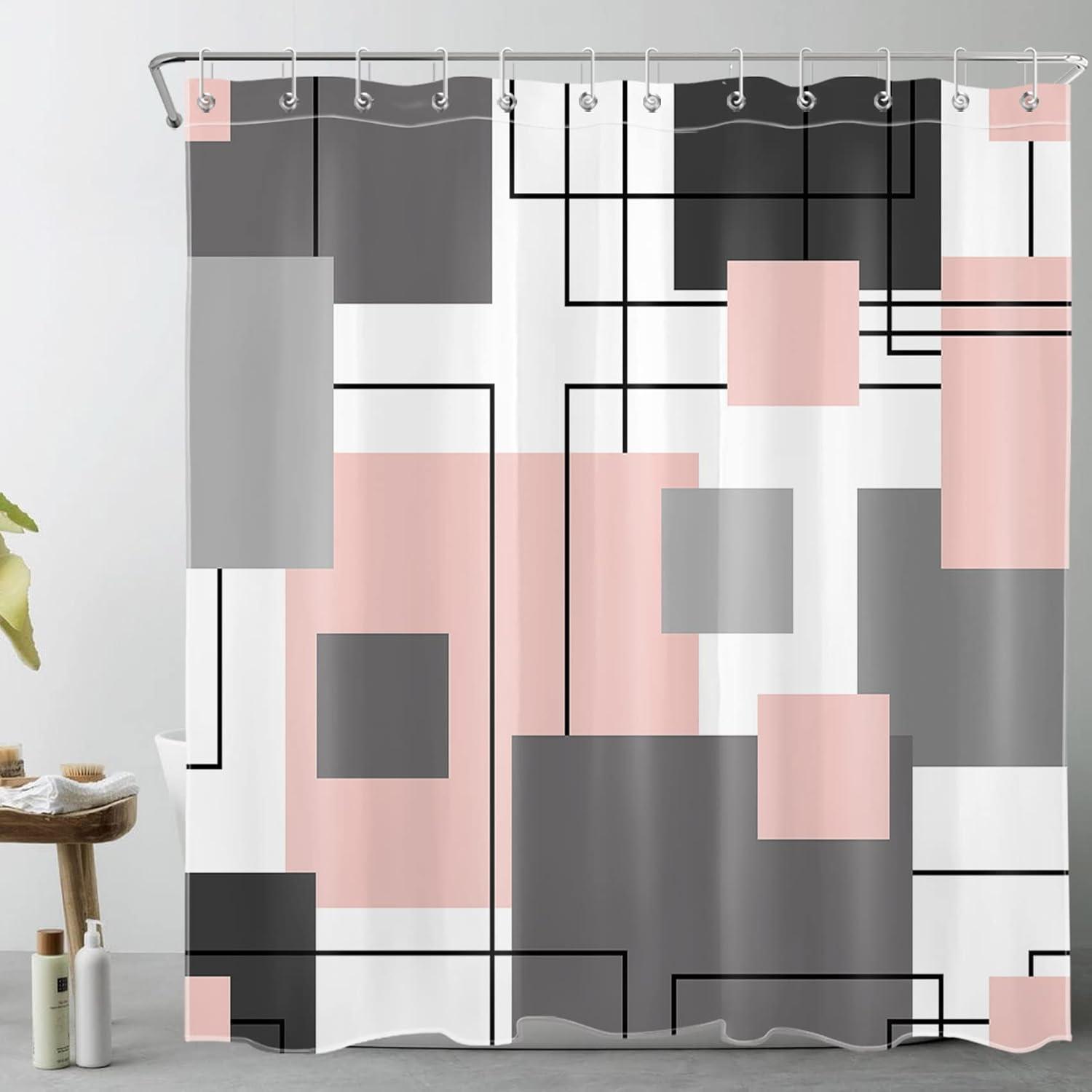 Brayden Studio® Black And White Geometric Shower Curtain Decoration, Polyester Fabric Bathroom Decorative Shower Curtain, Gray