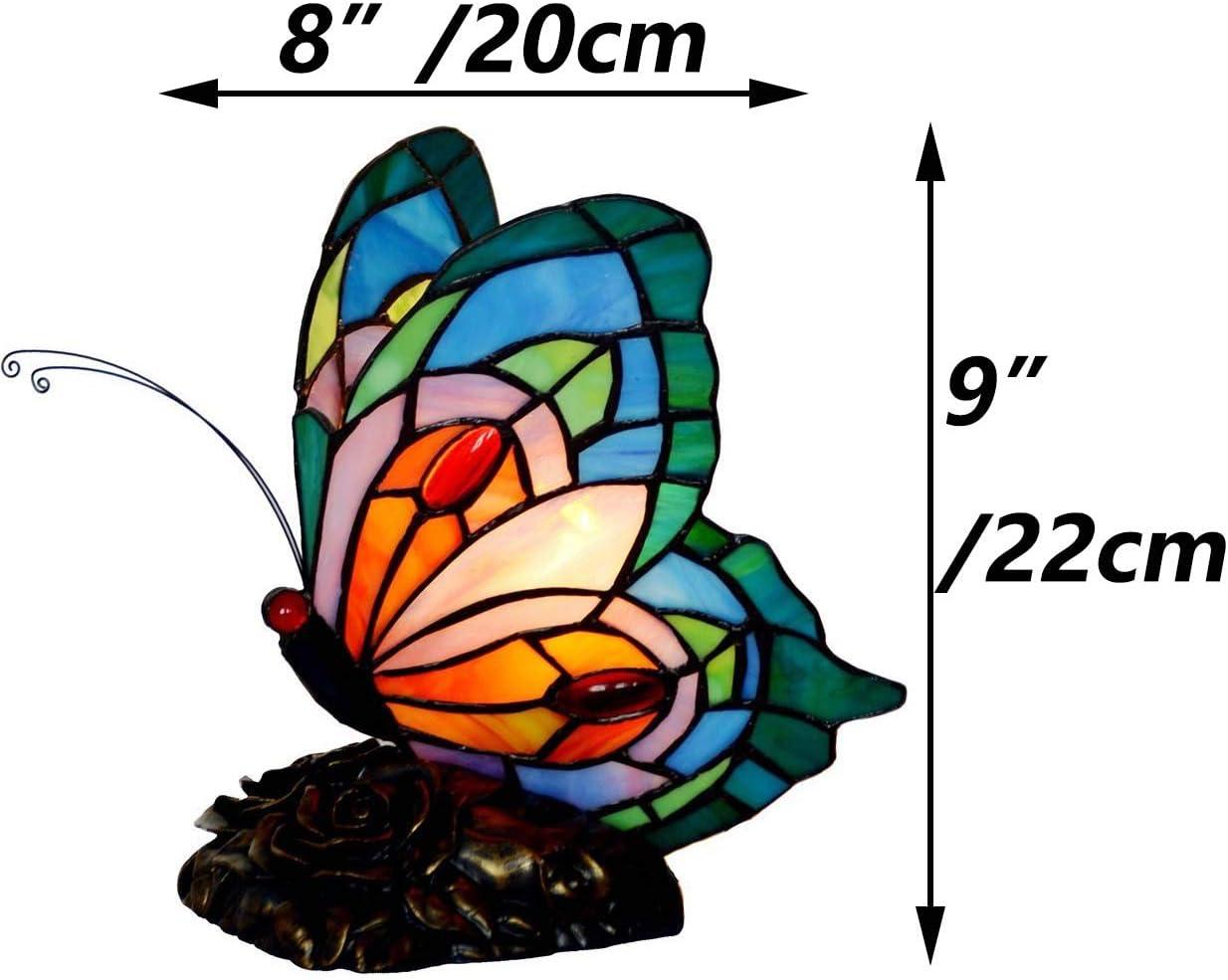 Home Tiffany Style Butterfly Lamp-Stained Glass Table or Desk Light LED Bulb Included-Vintage Look Colorful Accent Decor by Lavish (Rounded Wings)