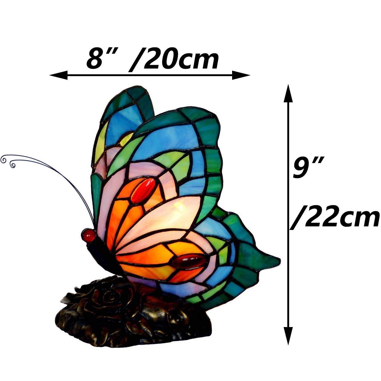 Home Tiffany Style Butterfly Lamp-Stained Glass Table or Desk Light LED Bulb Included-Vintage Look Colorful Accent Decor by Lavish (Rounded Wings)