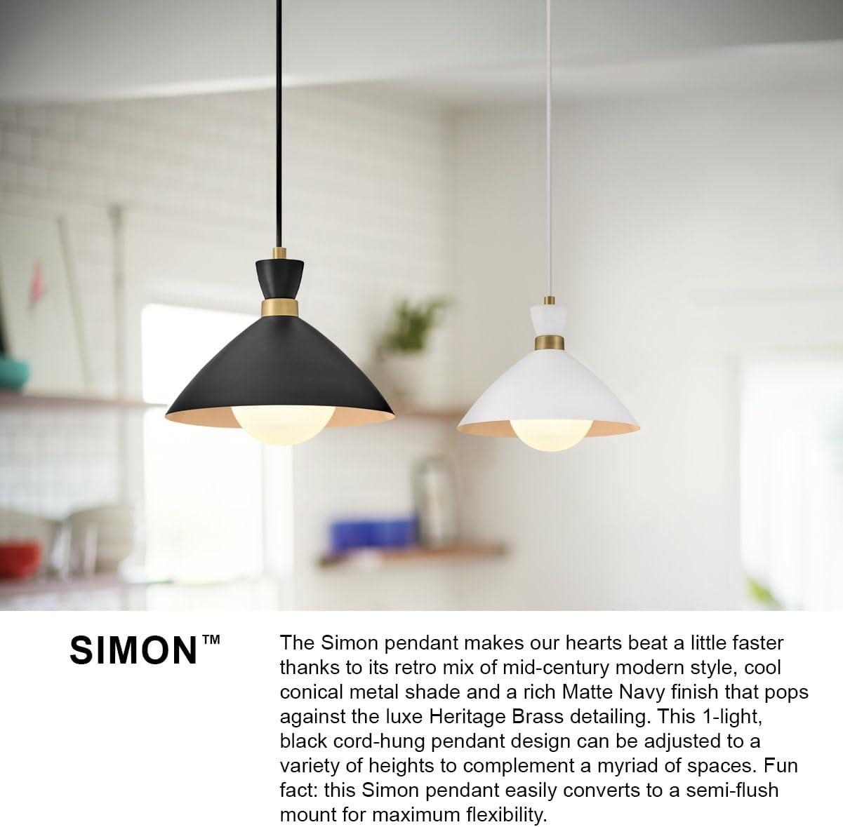 Lark Simon 1 - Light Pendant in  Matte Navy/Heritage Brass