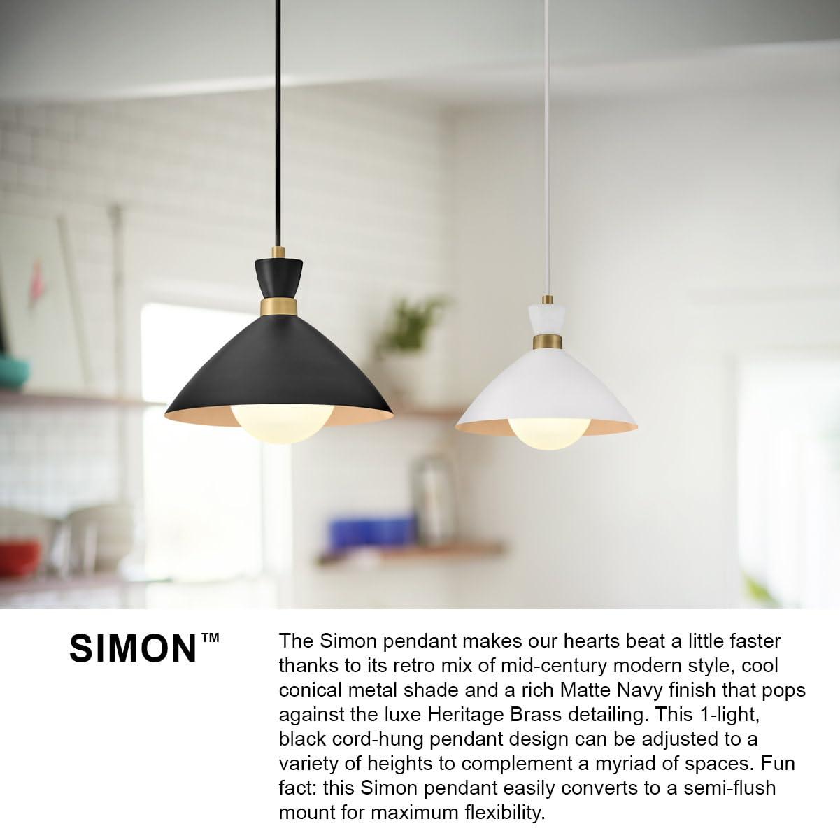 Lark Simon 1 - Light Pendant in  Black/Heritage Brass