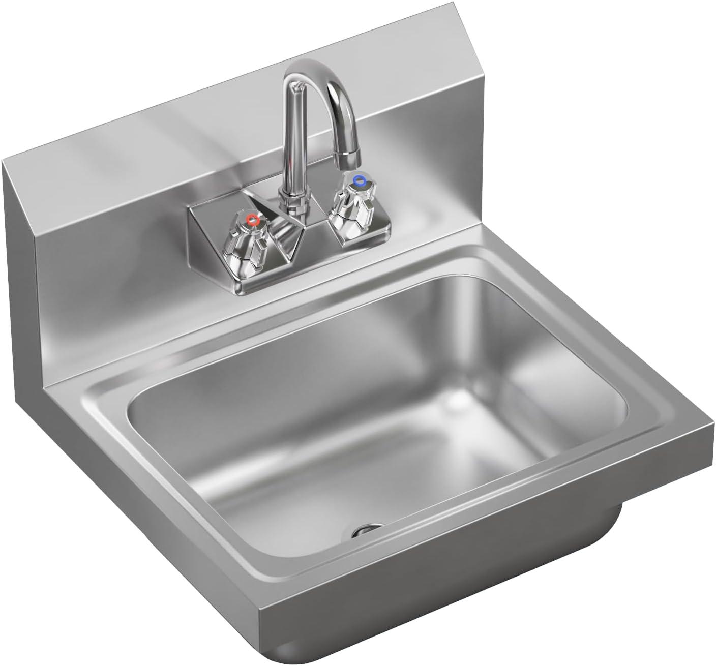 17in. x 15in. Stainless Steel Hand Sink. Commercial Wall Mount Hand Basin. NSF Certified.