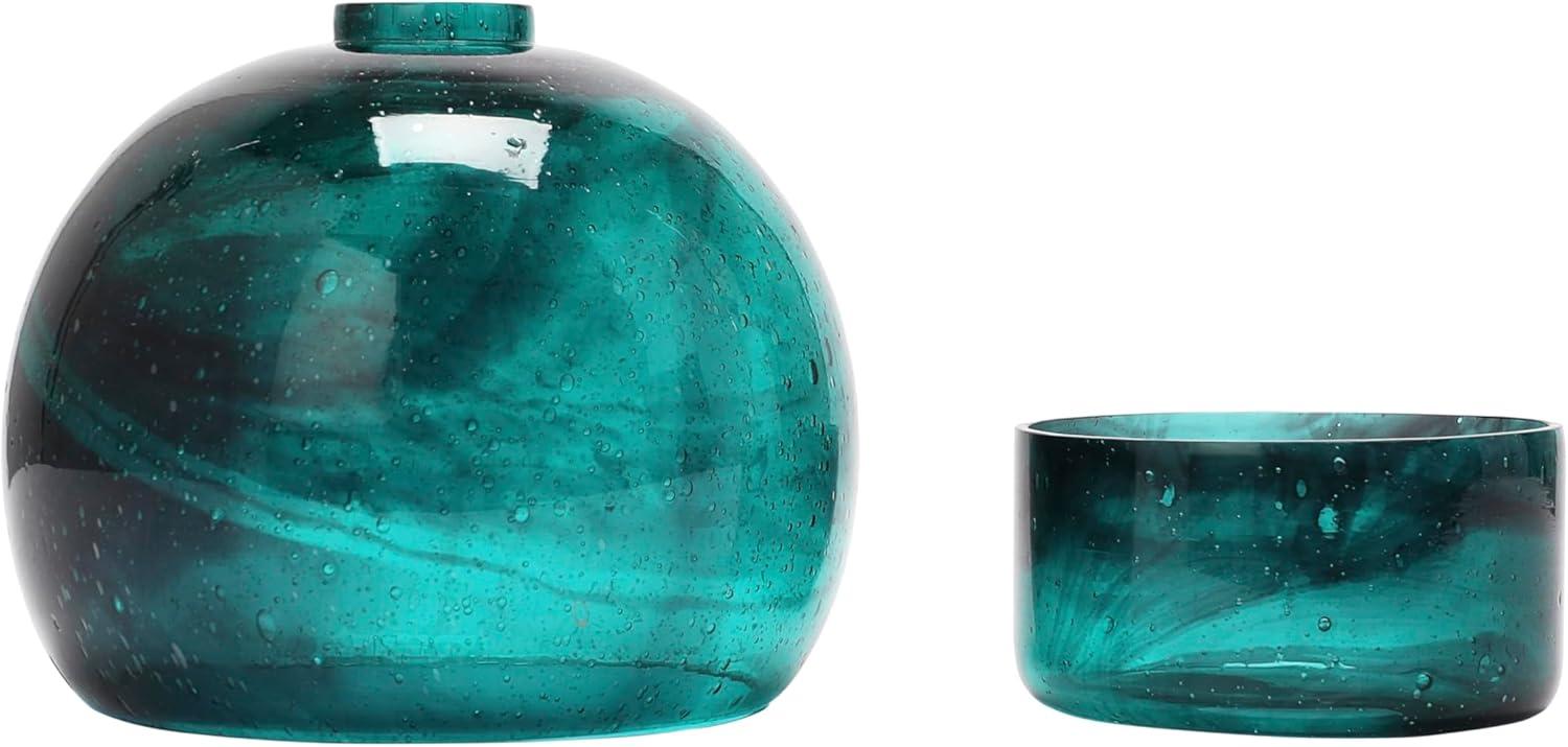 Creative Co-Op Glass Tealight Holder with Cloche, Teal
