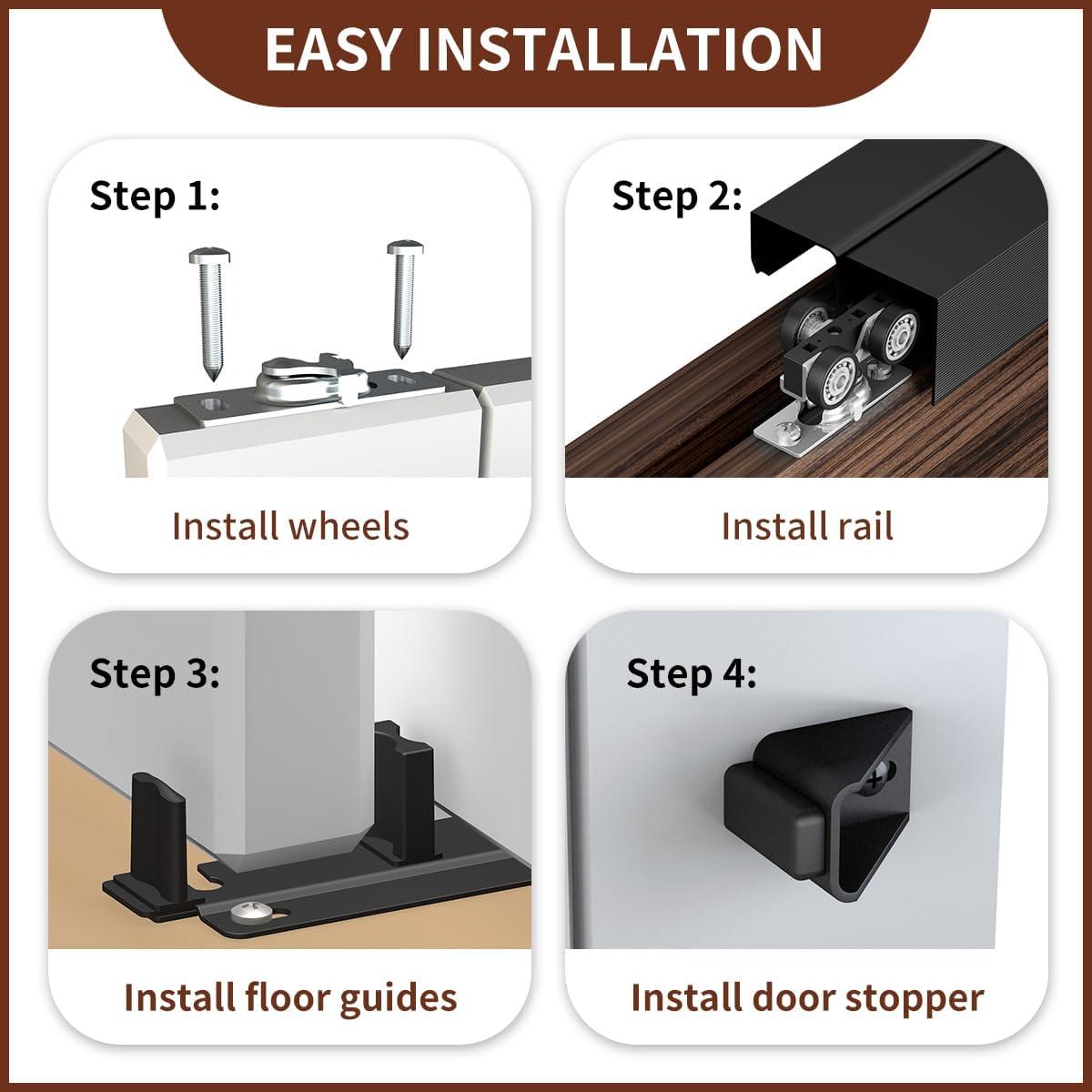 72 in. Black Aluminum Sliding Bypass Track and Hardware Set for 2 Door System