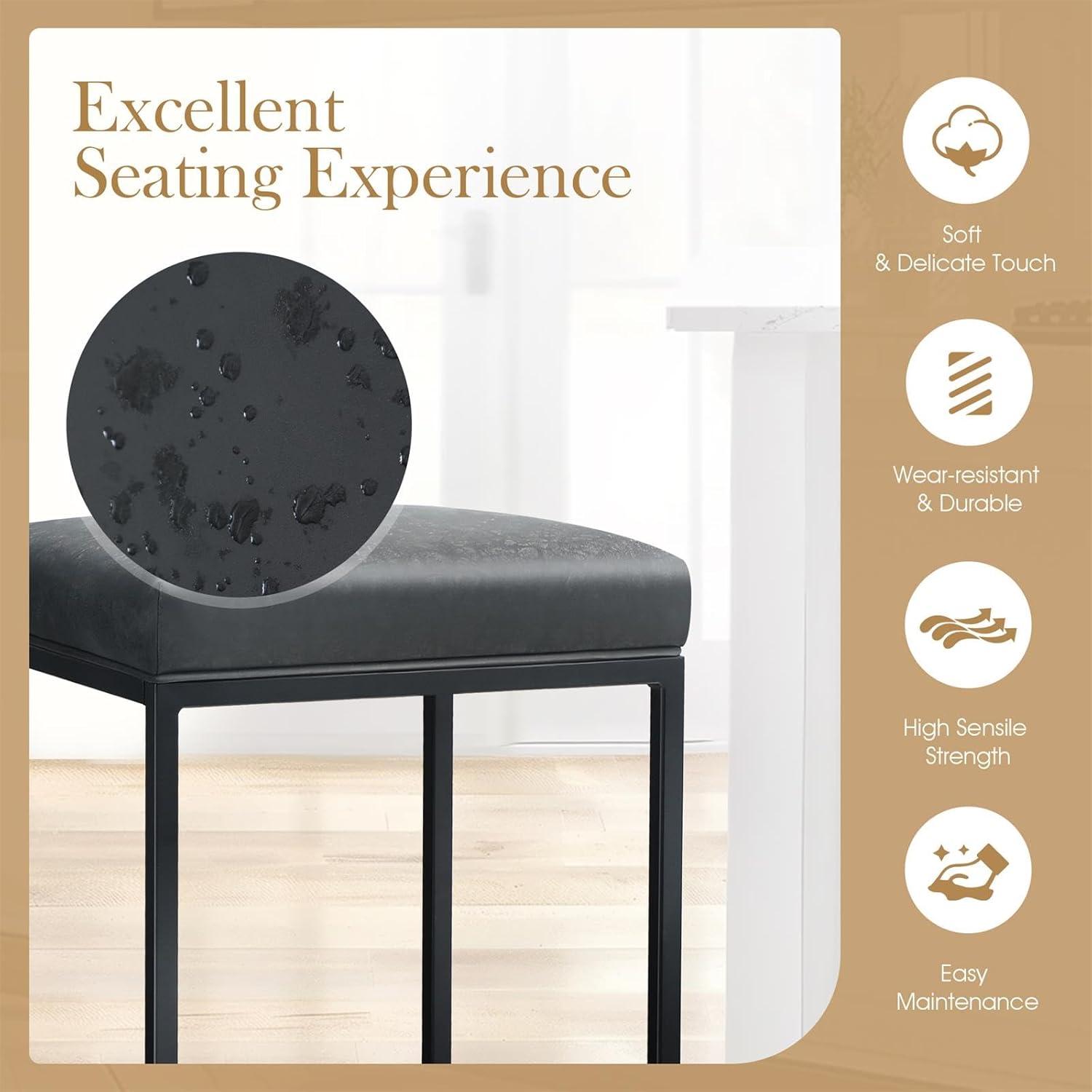 Lorelia Set of 2 Black 24 Inch Backless Counter Bar Stools Faux Leather Seat for Kitchen