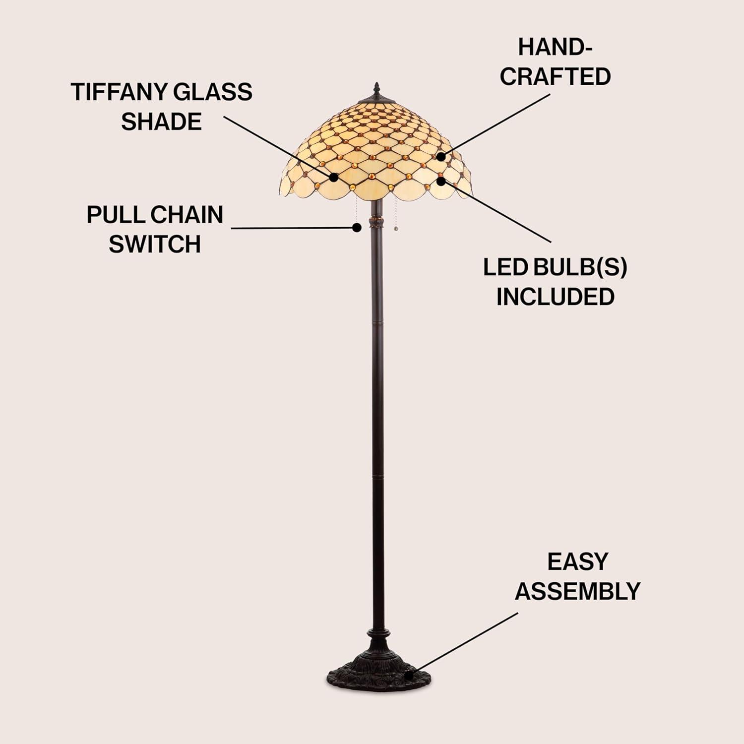 JONATHAN Y JYL8009A Lee Tiffany-Style 62" LED Floor Lamp, Traditional, Art Nouveau Style for Office, Living Room, Family Room, Dining, Bedroom, Hallway, Foyer, Bronze