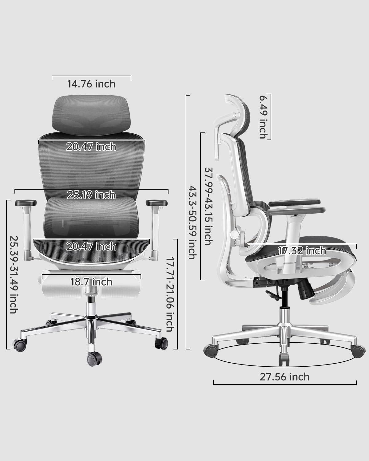 Hbada E2 White Ergonomic Mesh Office Chair with Adjustable Lumbar Support