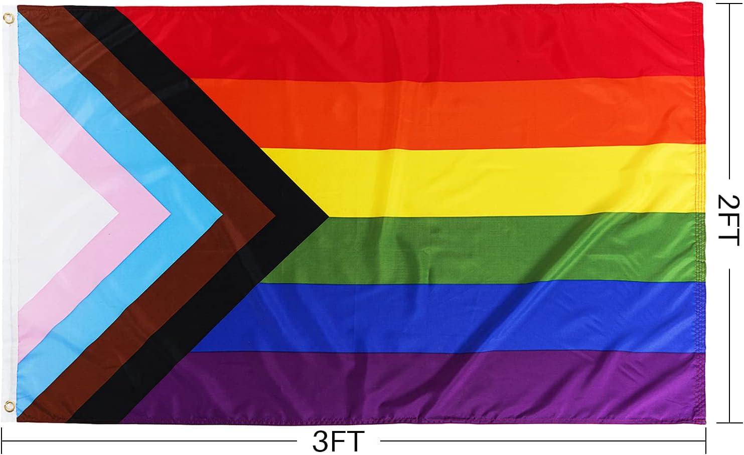 Progress Pride Rainbow Flag 2x3ft- LGBT Community Gay Pride Lesbian Transgender Bisexual Flags Banner UV Fade Resistant for Indoor Outdoor (Progress Flag 2x3ft)