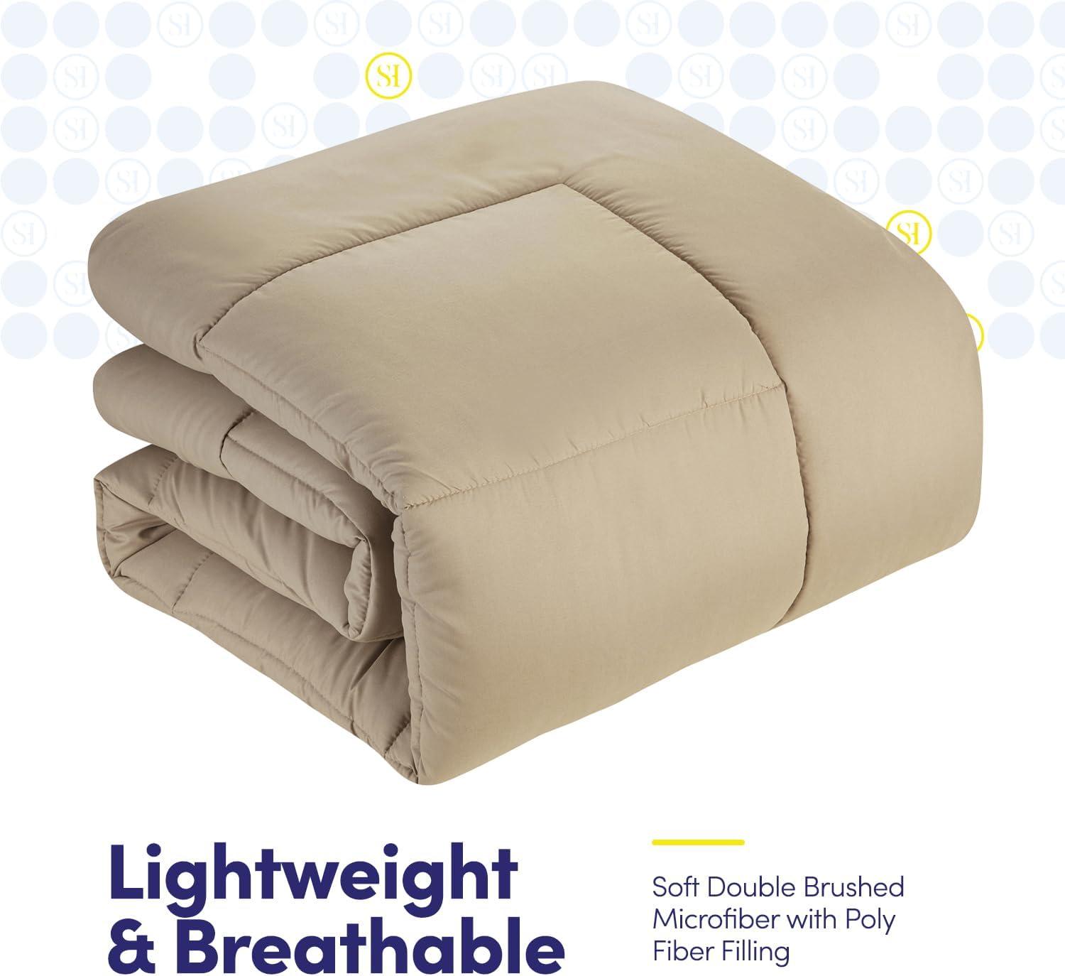 Sweet Home Collection 5 Piece Comforter Set Bag Solid Color All Season Soft Down Alternative Blanket & Luxurious Microfiber Bed Sheets, Twin, Taupe