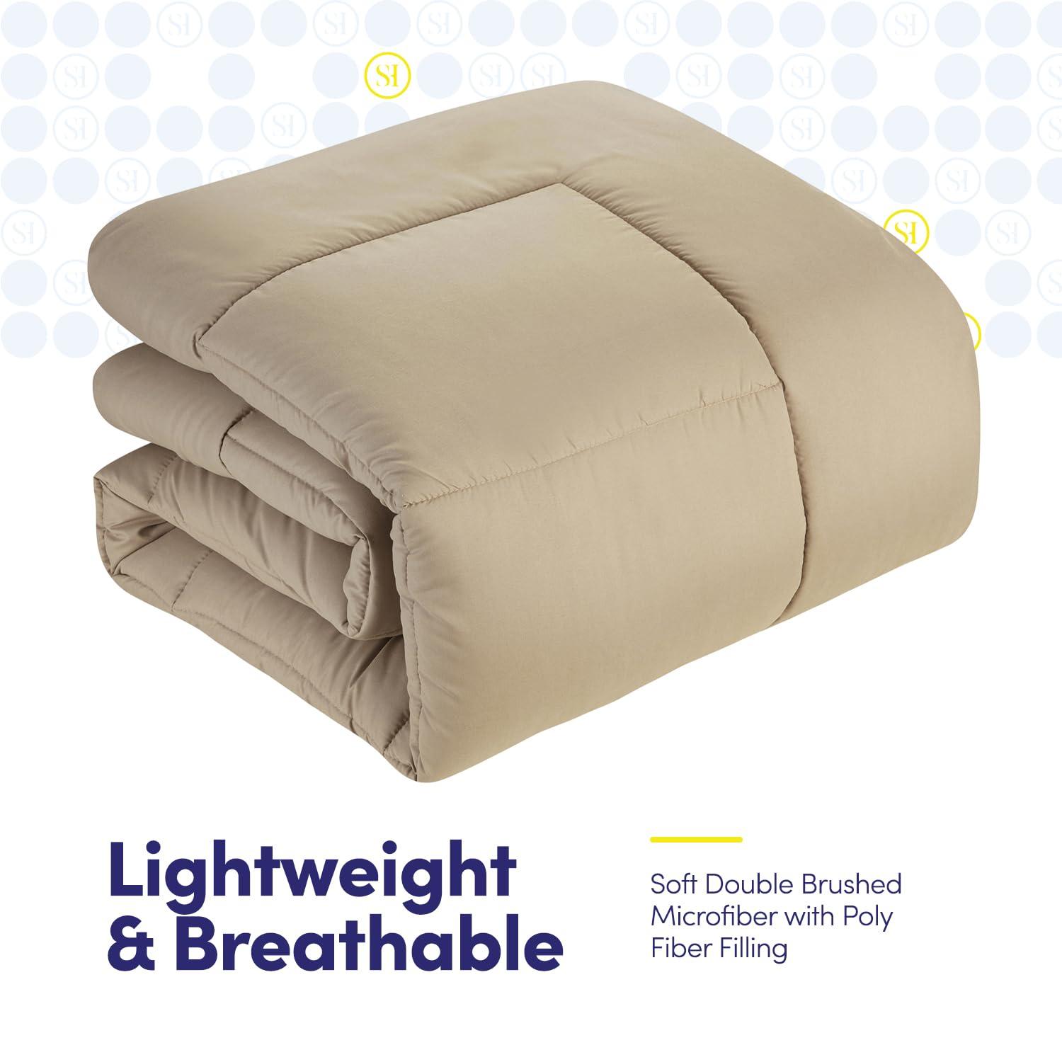 Sweet Home Collection 5 Piece Comforter Set Bag Solid Color All Season Soft Down Alternative Blanket & Luxurious Microfiber Bed Sheets, Twin, Taupe