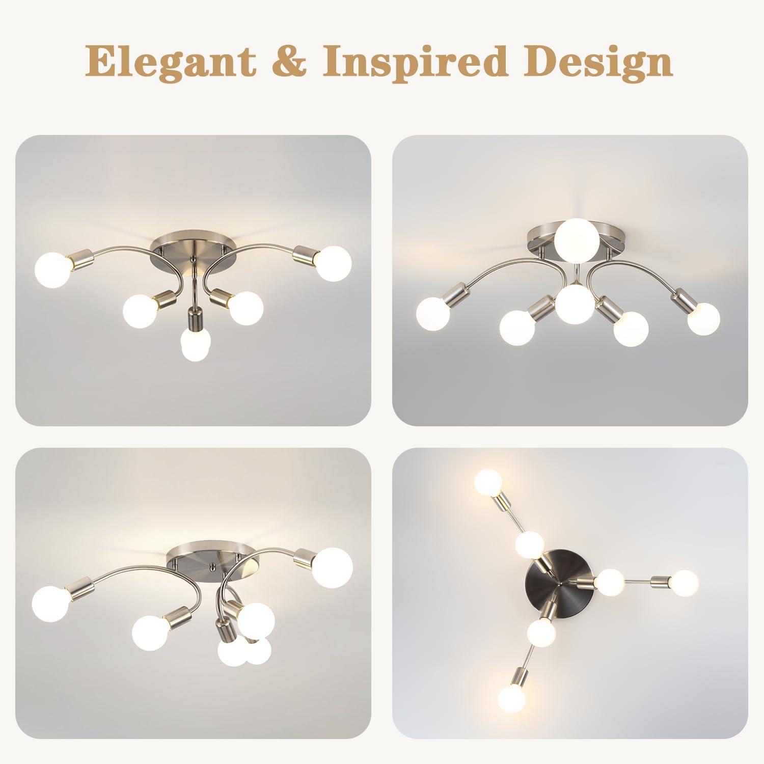 Modern Sputnik Chandeliers, 6-Light Ceiling Light Fixture for Bedroom, Kitchen, Dining Room, Living Room, Black with E26 Bulb Base