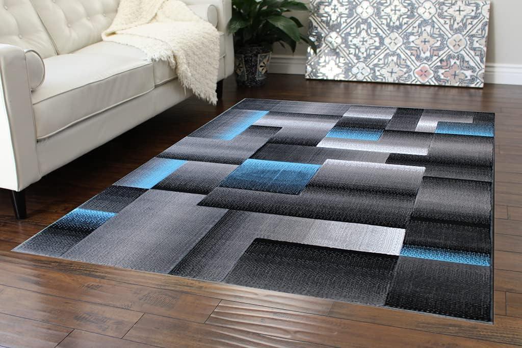 BizChair Modern Contemporary Area Rug, Turquoise Grey Black (6 Feet X 9 Feet)