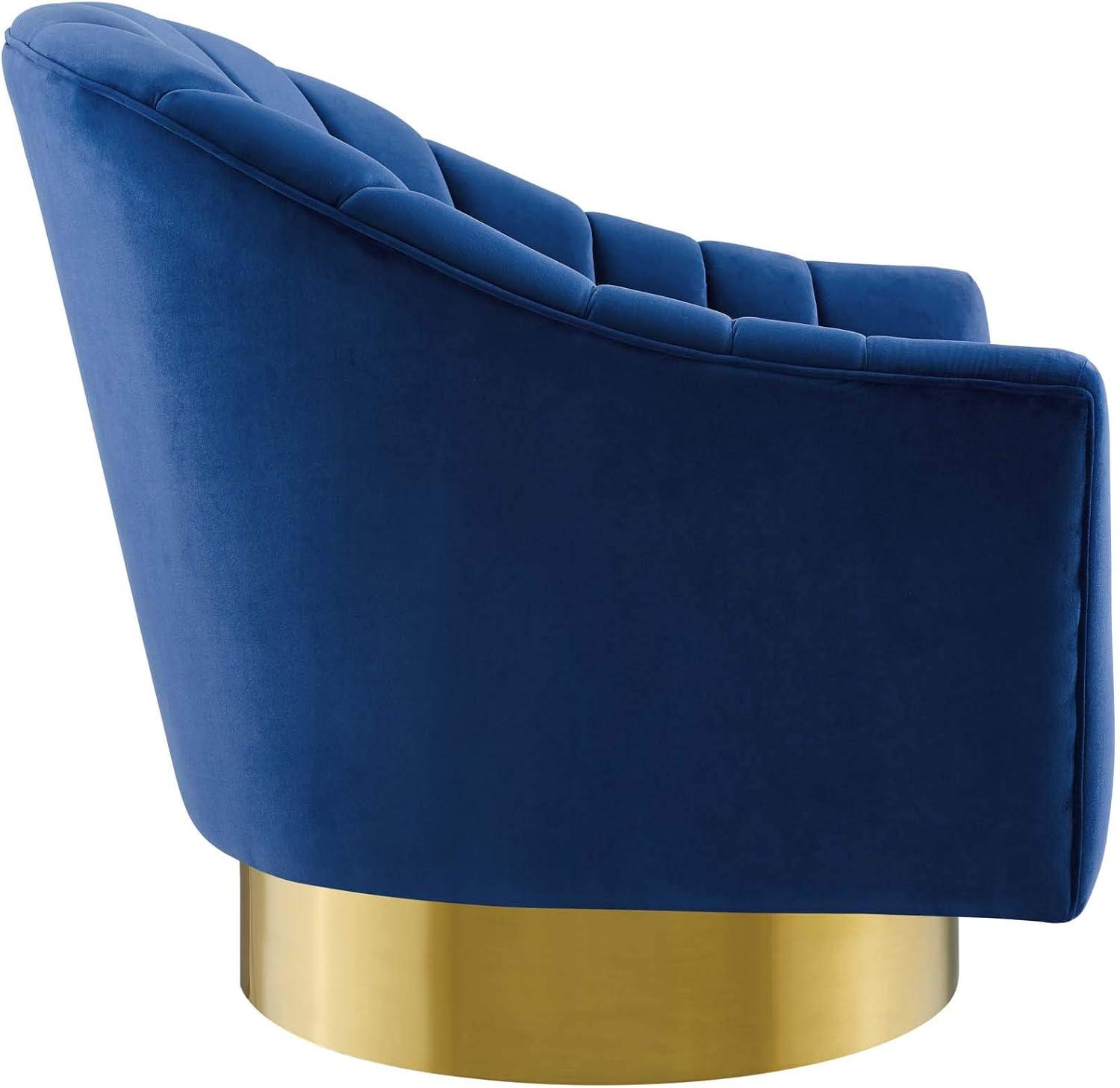 Navy Velvet Luxurious Swivel Accent Chair with Gold Base