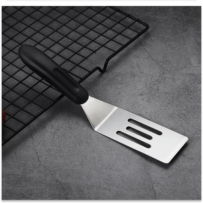 2 Pieces Small Spatula Set, Stainless Steel Mini Serving Spatula for Kitchen Use, Flipping or Cooking for Brownie, Cookie, Lasagna, Pancakes & Cake(Black+Silver)