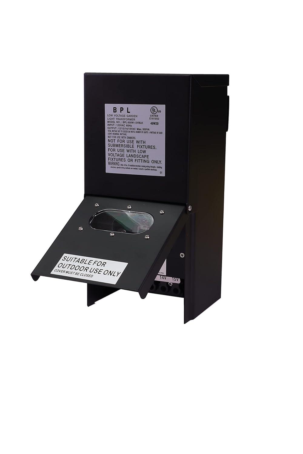 300W Multi Tap 12V - 15V Black Case Low Voltage Landscape Light Transformer