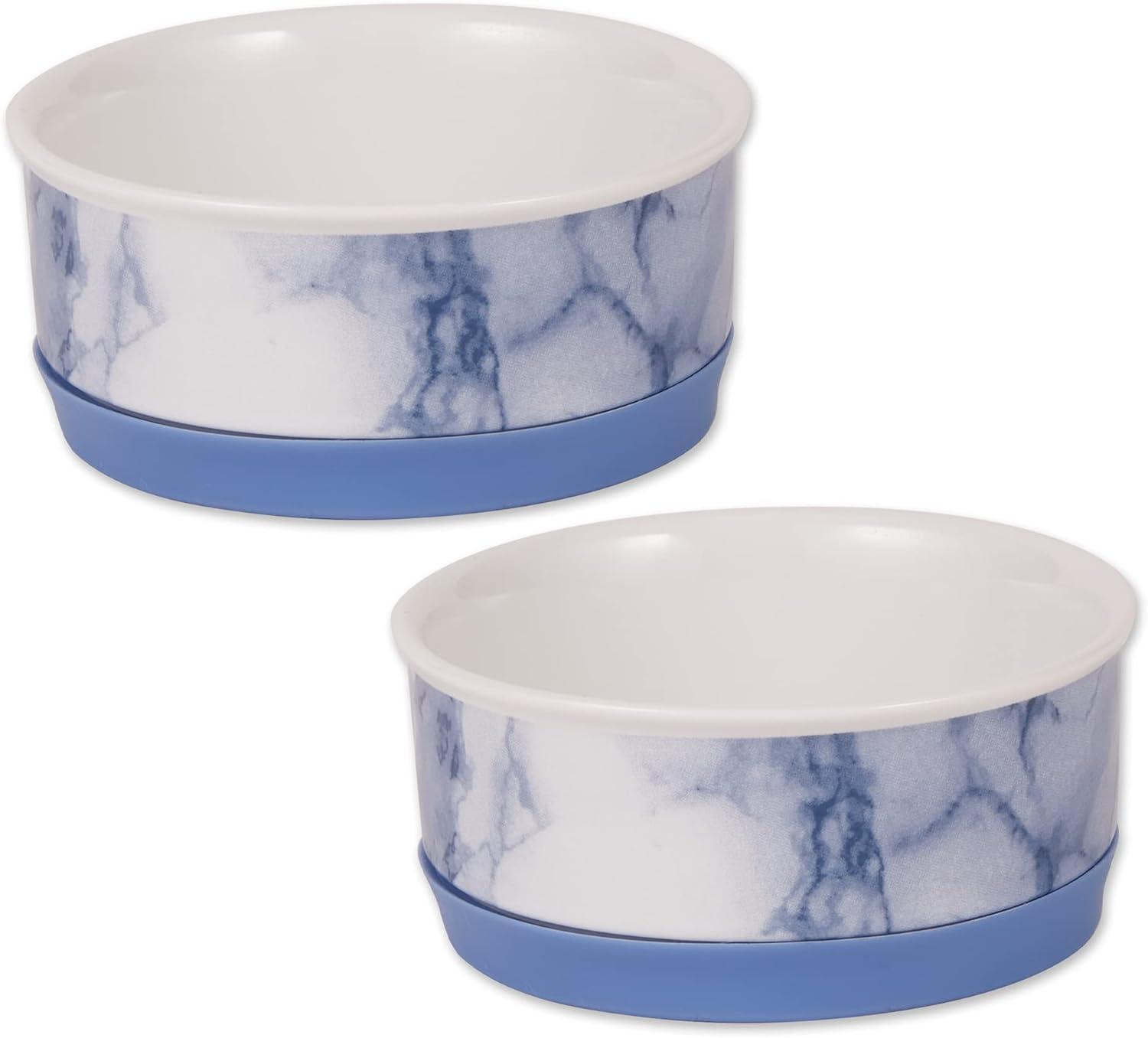 Small Blue Marble Ceramic Pet Bowls with Silicone Base