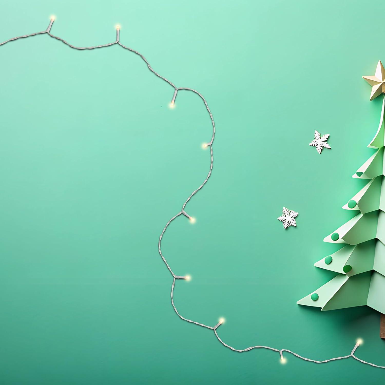 Battery Powered Warm White LED Christmas String Lights with White Wire