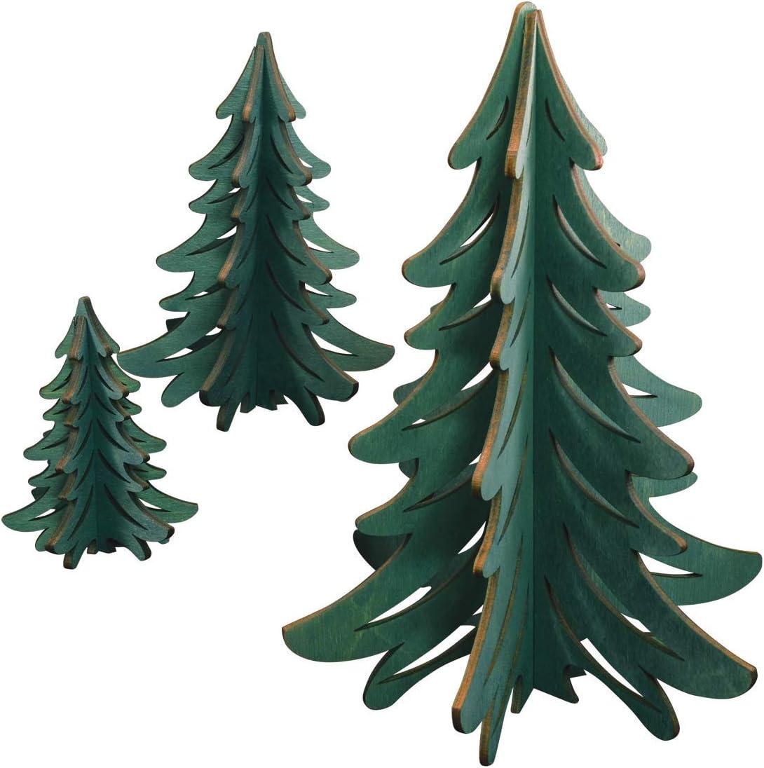 Handcrafted Green Wooden 3D Christmas Tree Set