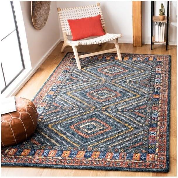 Aspen 5' Square Blue and Orange Wool Geometric Area Rug