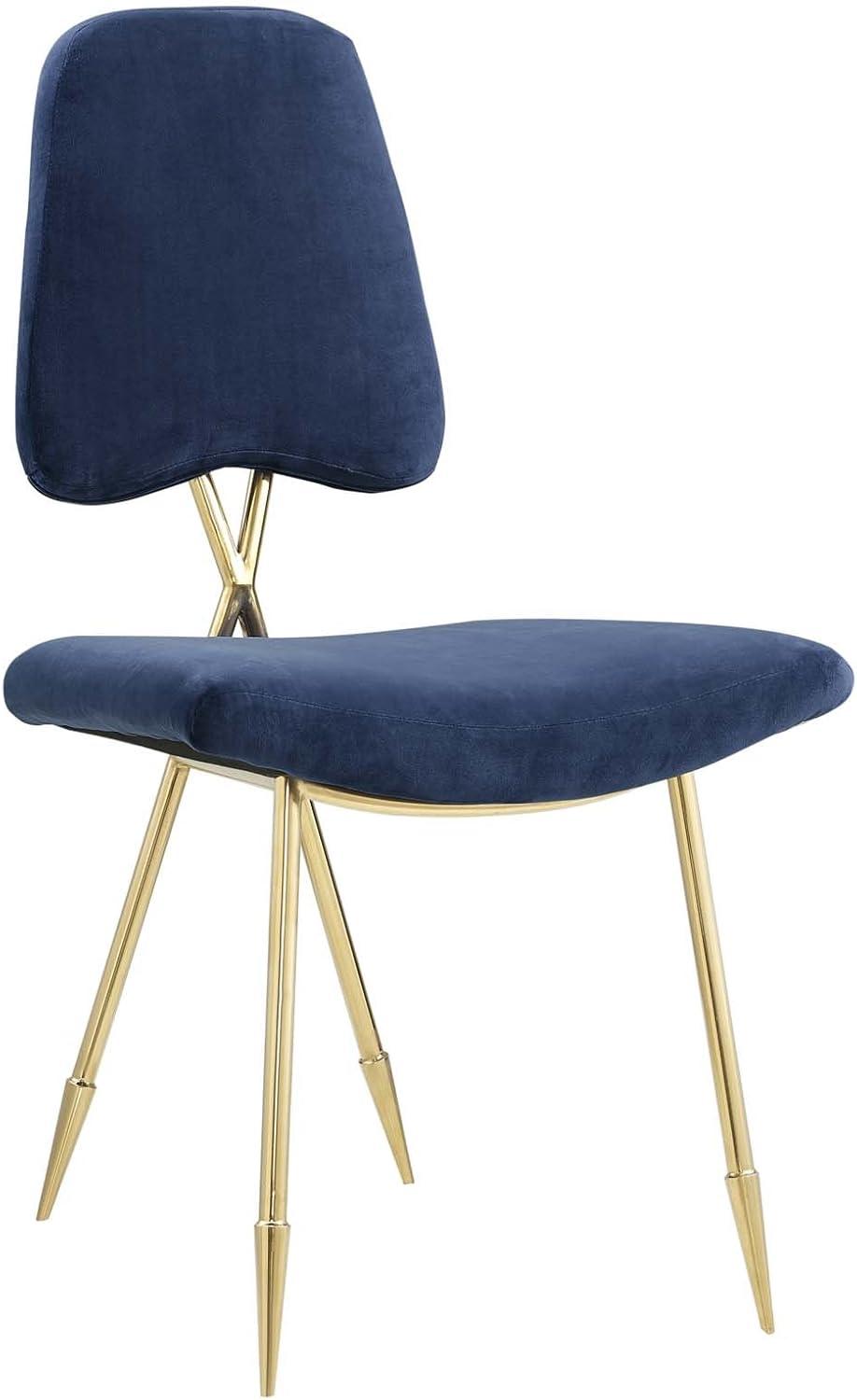 Modway Ponder 19" Velvet Upholstered Dining Side Chair in Navy and Gold