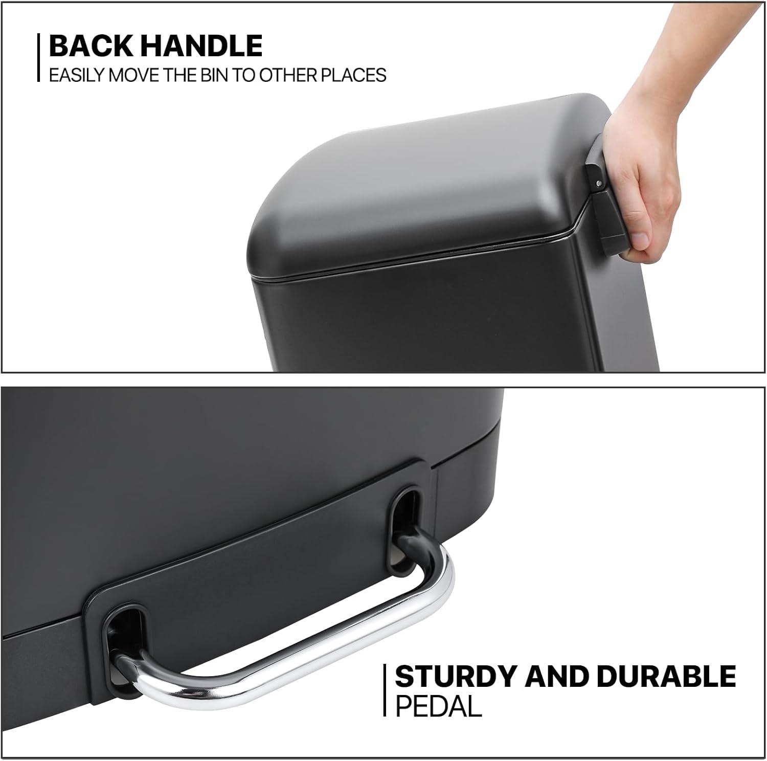 Black Stainless Steel 40L Rectangular Step Trash Can