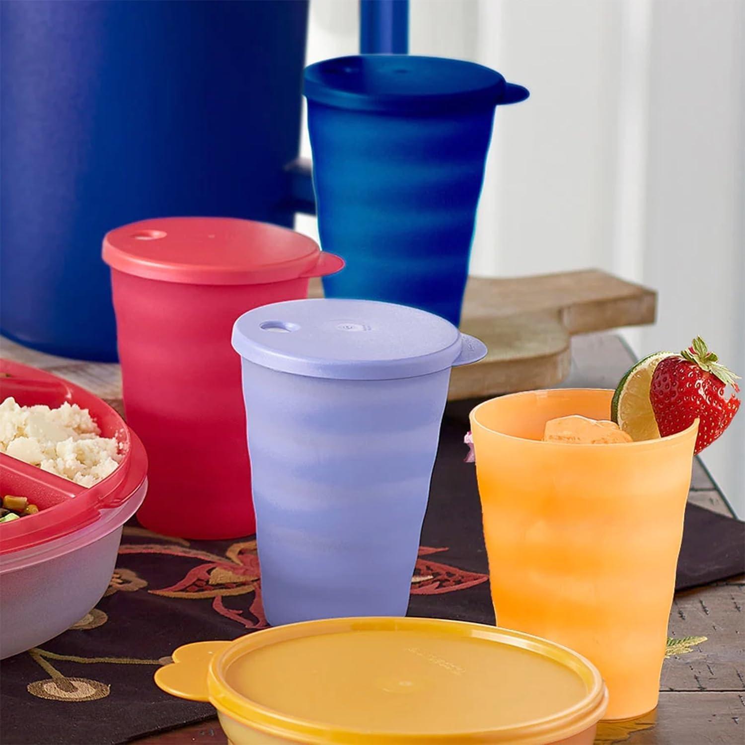 Tupperware Impressions Tumbler Set, 4 Count, Dishwasher Safe and BPA Free (4 Tumblers, 4 Lids, 17 fl oz each) Multicolor