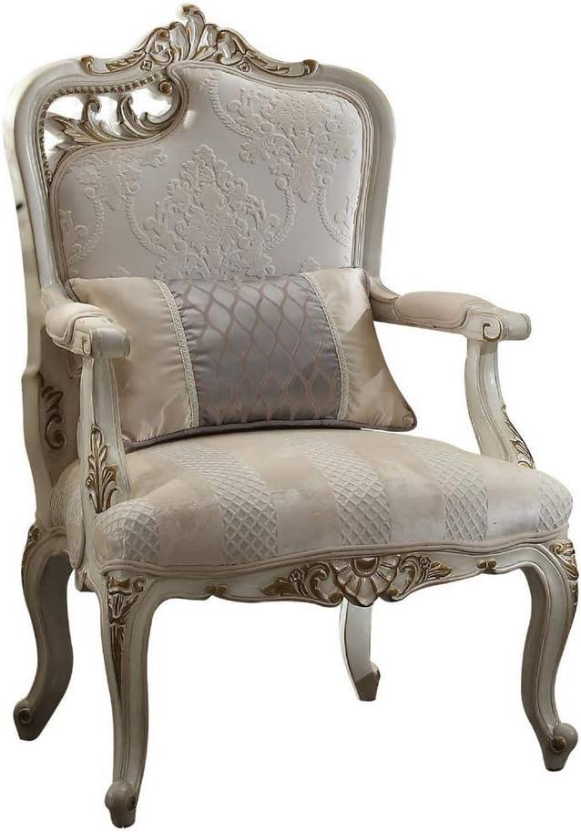 Elysian White Floral Handcrafted Velvet Wood Accent Chair