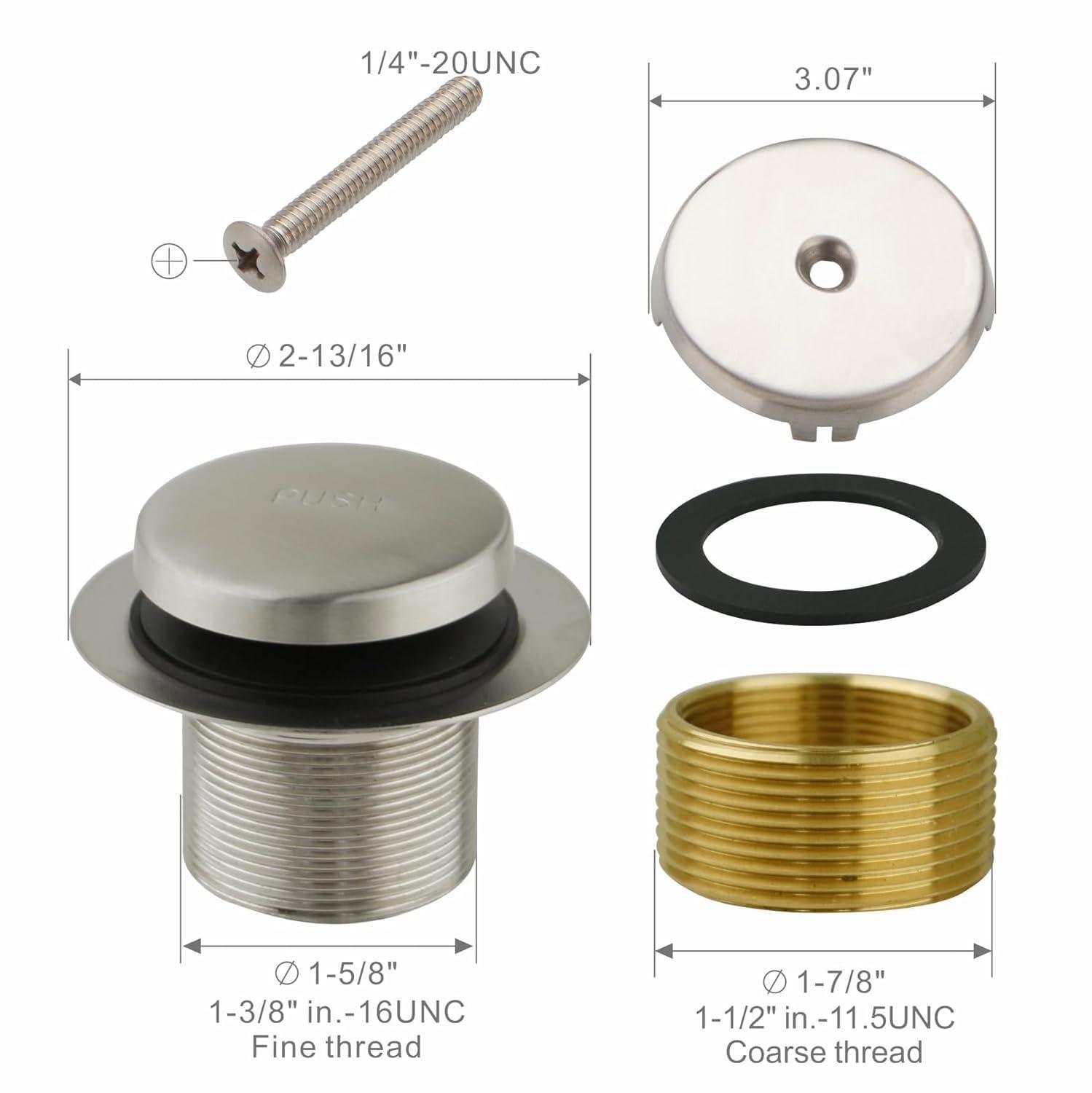 Brushed Nickel Bathtub Drain Tip Toe Stainless Steel Tub Drain Trim Kit, Single Hole Overflow Faceplate