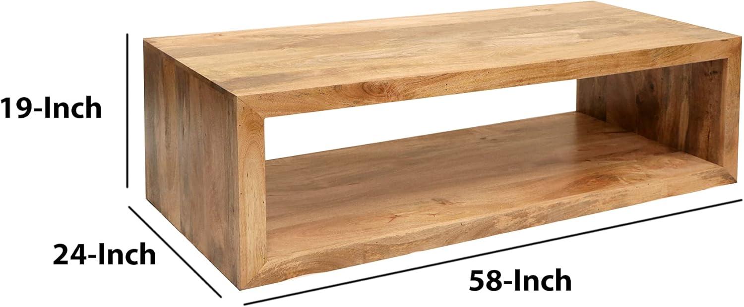 58 in. Coffee Table with Open Bottom Shelf, Natural Brown