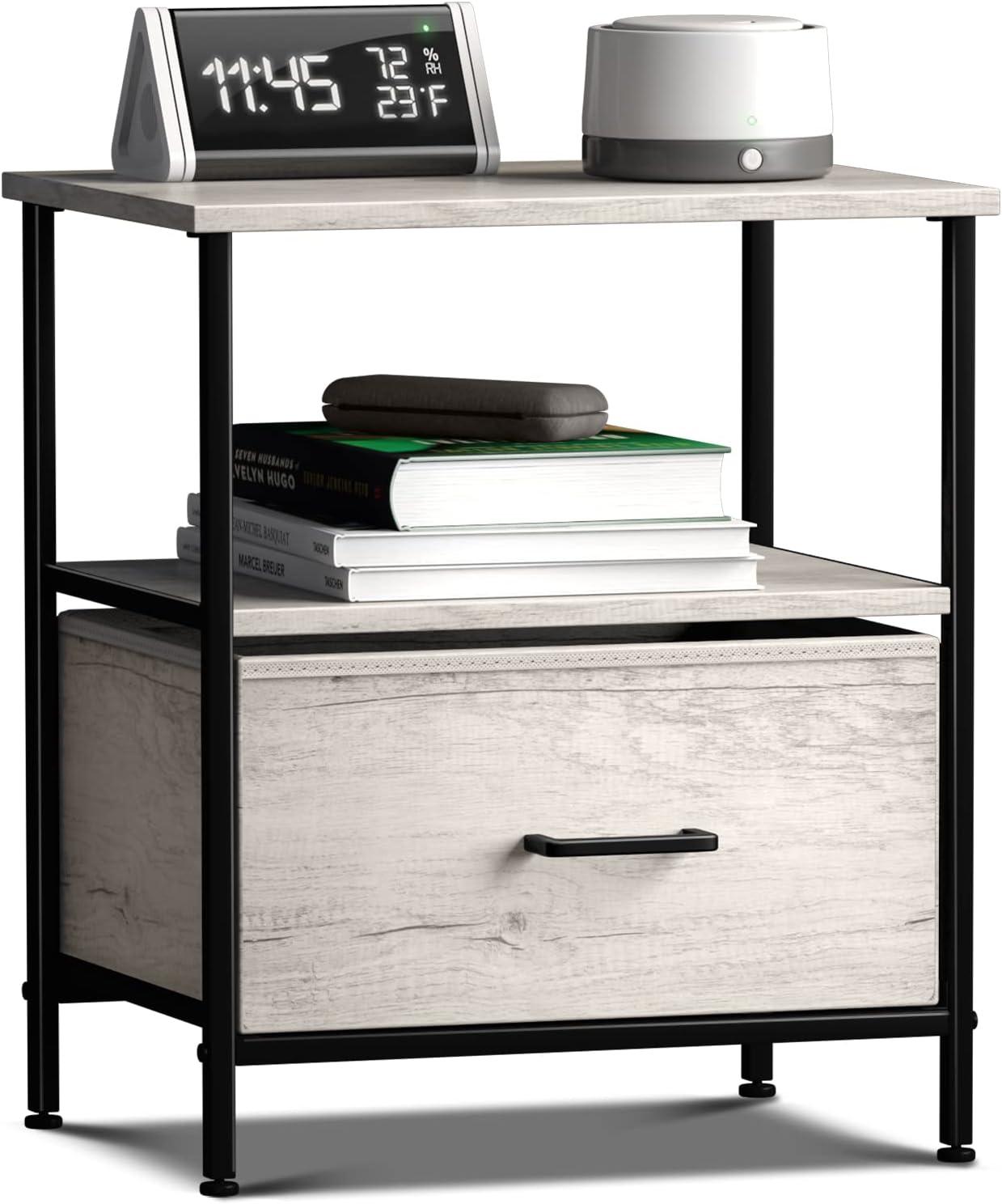 Sorbus Sorbus 1 Drawer and Shelves Nightstand with Steel Frame, Wood Top & Fabric Bins