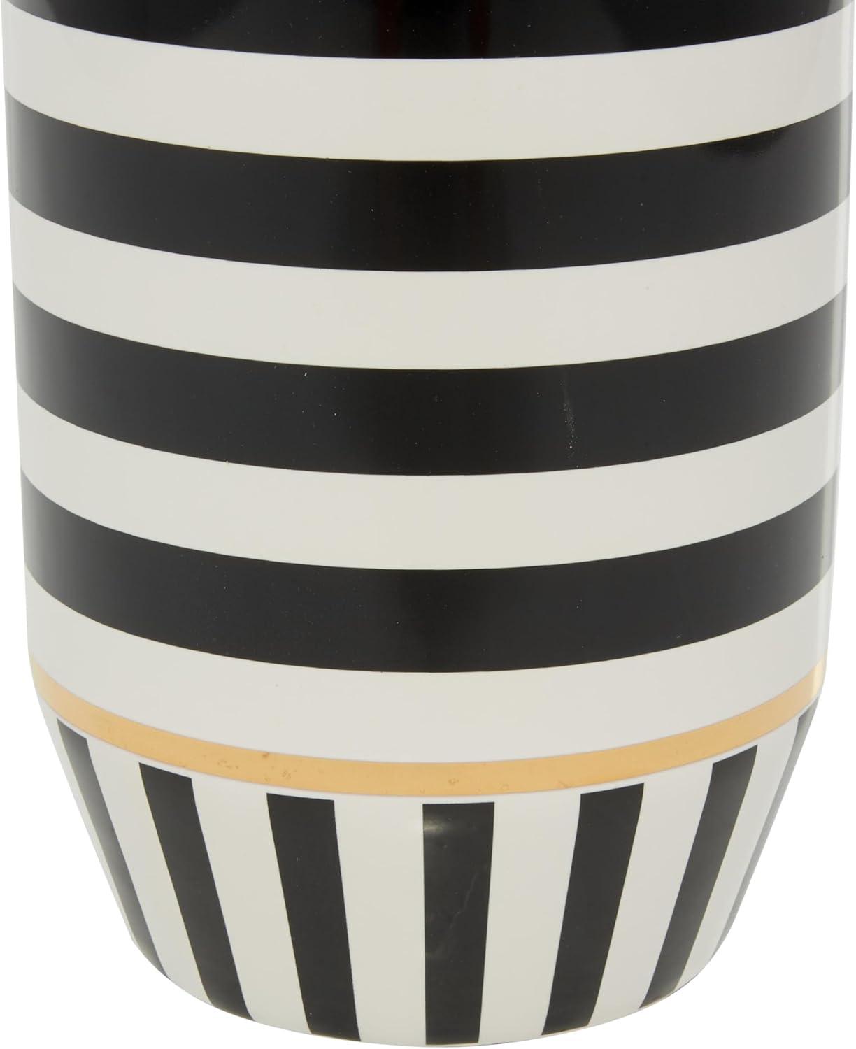 DecMode 16" Striped Black Ceramic Vase with Gold Accents