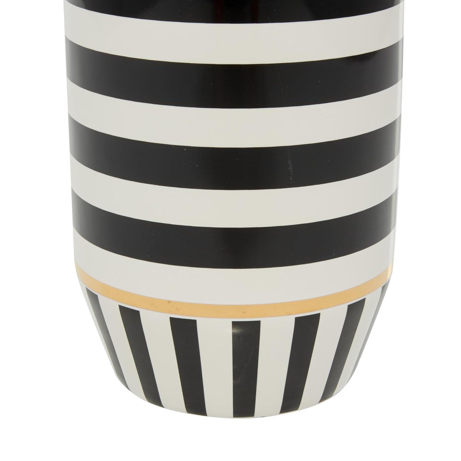 DecMode 13" Striped Black Ceramic Vase with Gold Accents