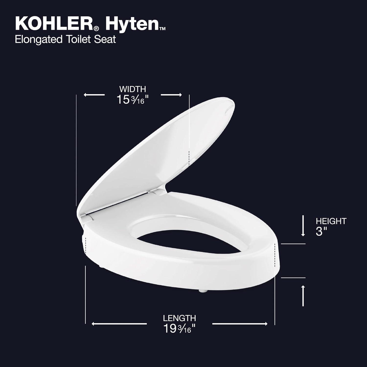 Hyten Elevated Toilet Seat with Quiet-Close Lid and Seat and Grip-Tight Bumpers